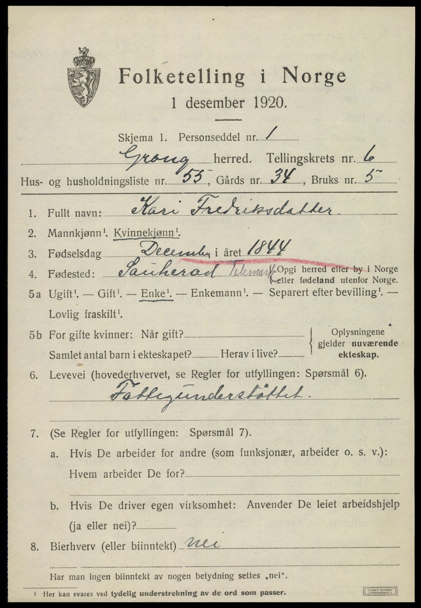 SAT, 1920 census for Grong, 1920, p. 4111