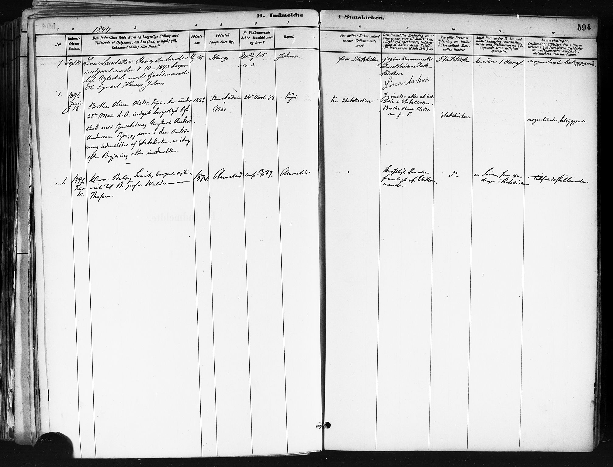 Nes prestekontor Kirkebøker, SAO/A-10410/F/Fa/L0010: Parish register (official) no. I 10, 1883-1898, p. 594
