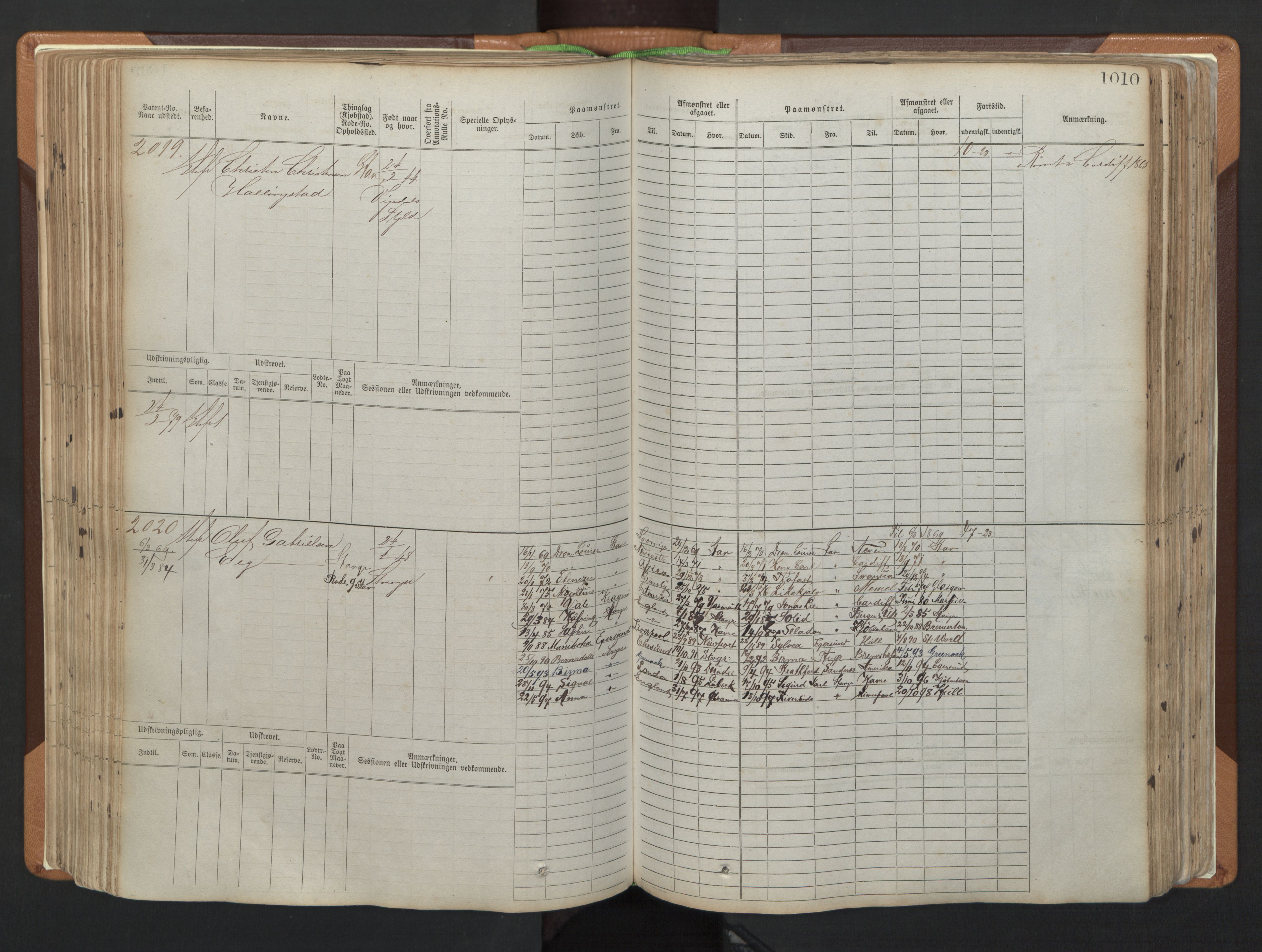 Stavanger sjømannskontor, AV/SAST-A-102006/F/Fb/Fbb/L0006: Sjøfartshovedrulle, patentnr. 1607-2402 (del 3), 1869-1880, p. 210