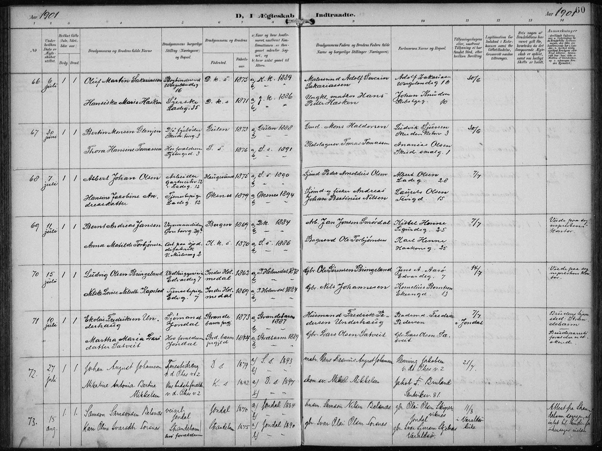 Sandviken Sokneprestembete, AV/SAB-A-77601/H/Ha/L0014: Parish register (official) no. D 1, 1896-1911, p. 60