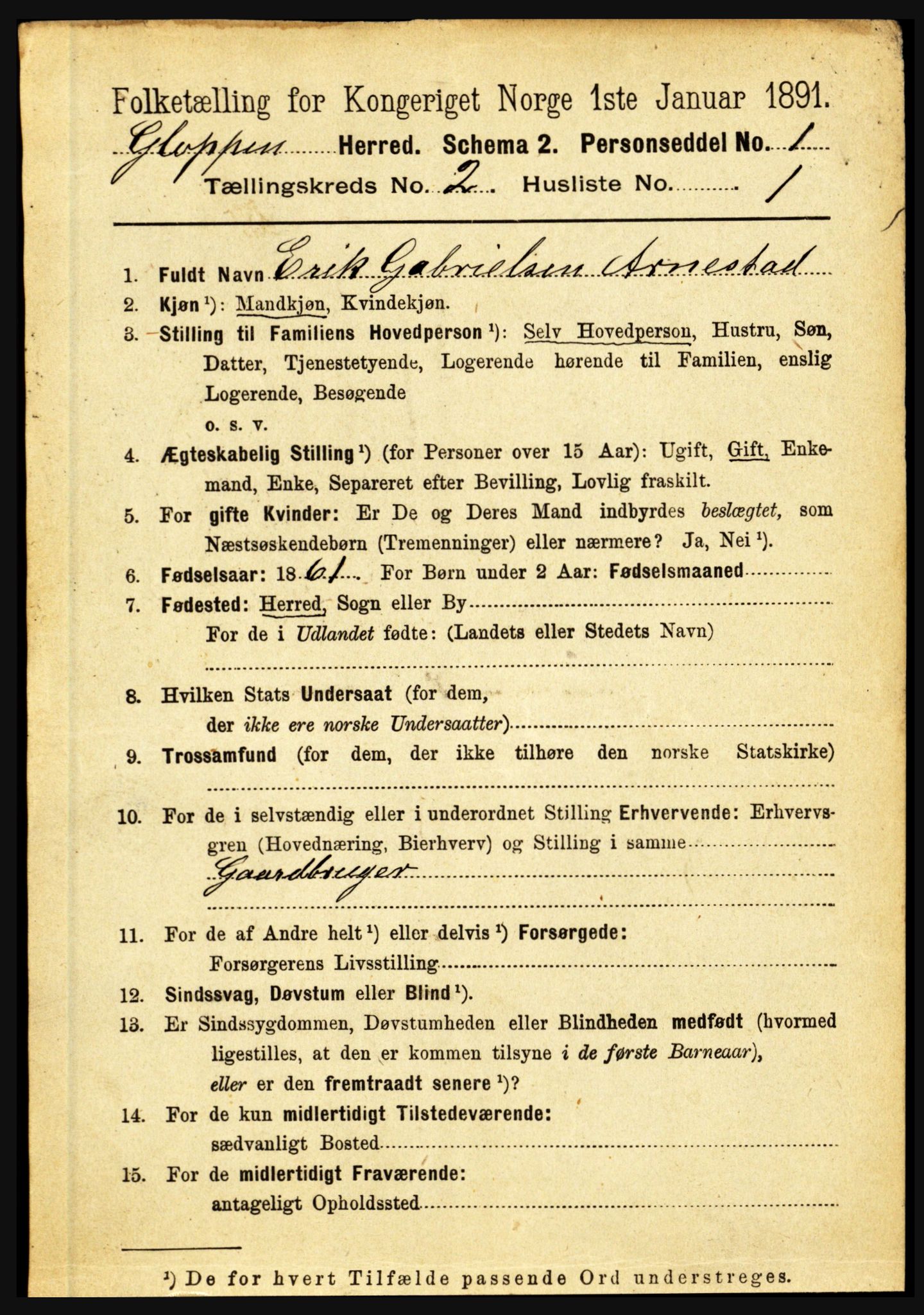 RA, 1891 census for 1445 Gloppen, 1891, p. 628