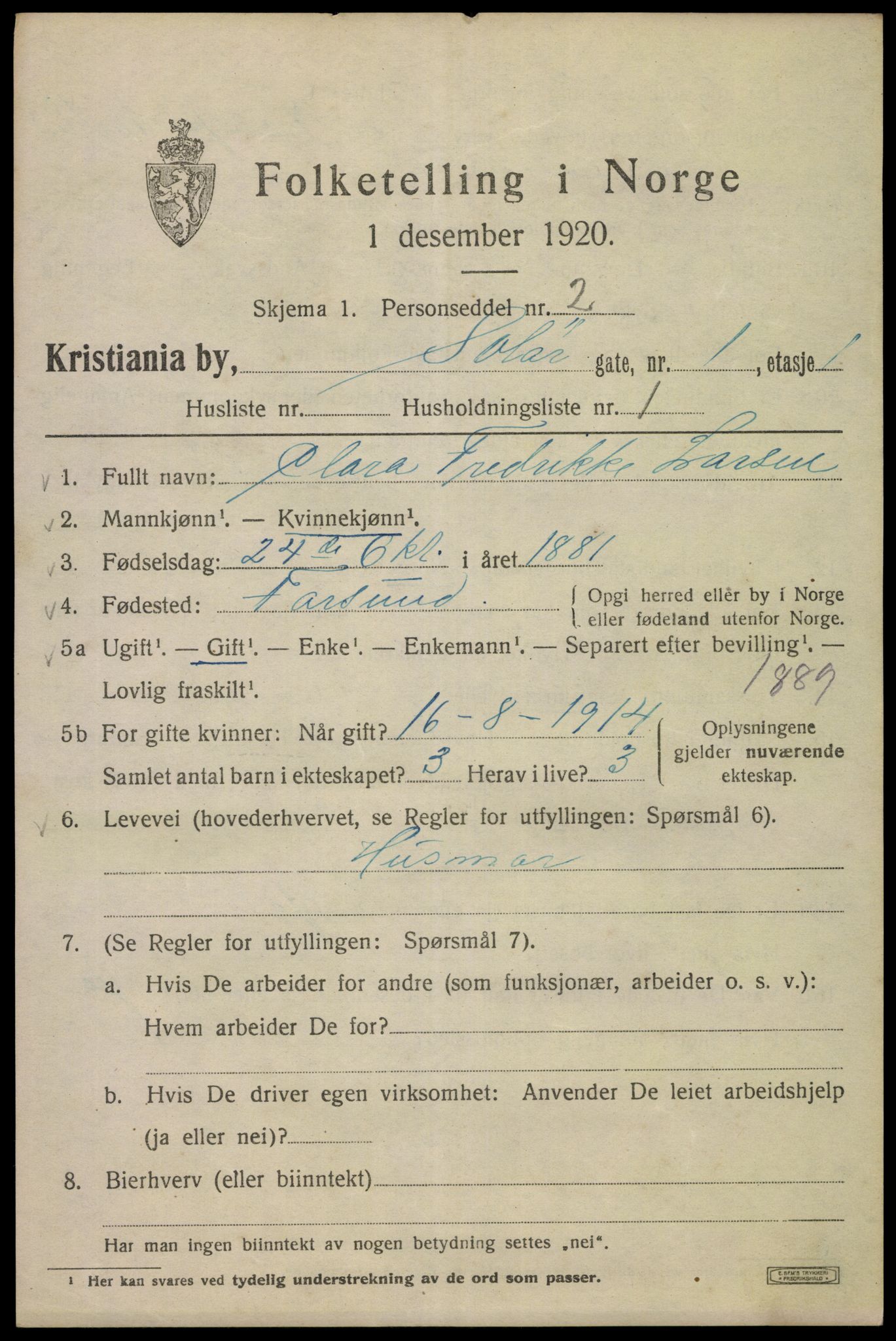 SAO, 1920 census for Kristiania, 1920, p. 527989