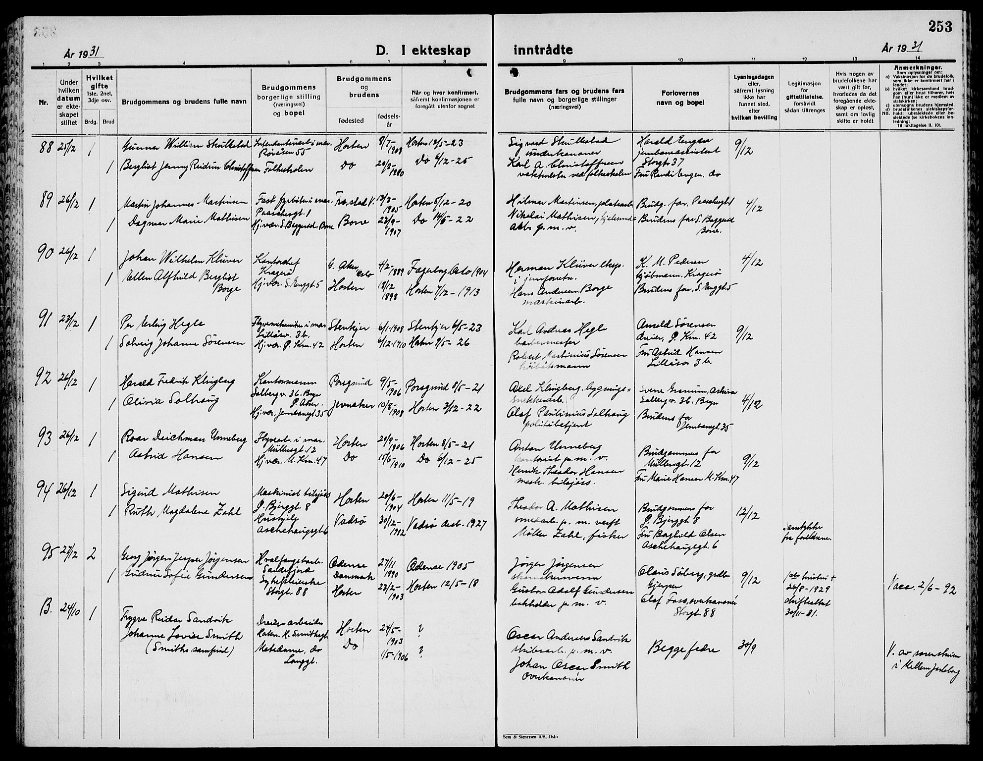 Horten kirkebøker, SAKO/A-348/G/Ga/L0009: Parish register (copy) no. 9, 1926-1936, p. 253