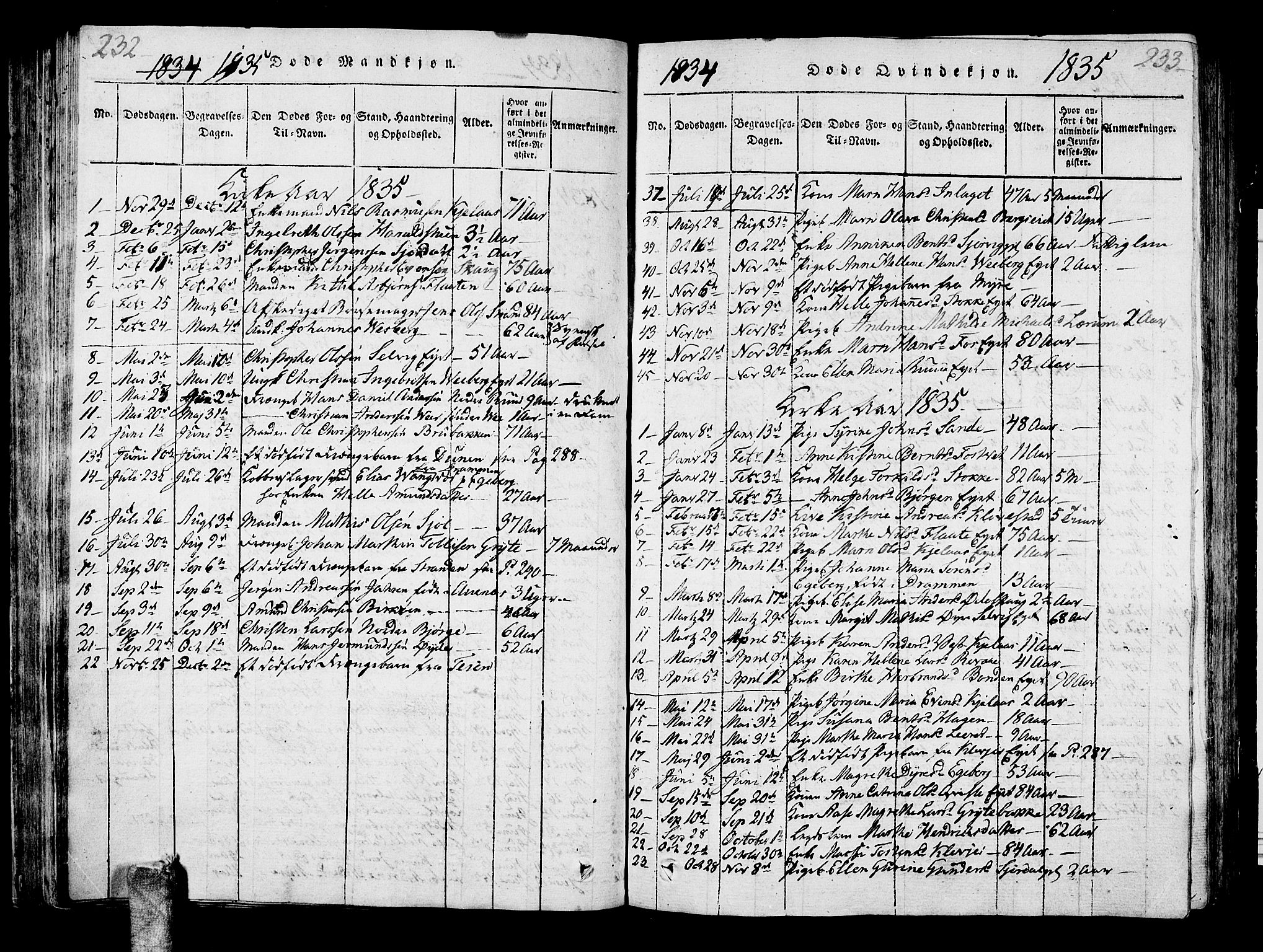 Sande Kirkebøker, SAKO/A-53/G/Ga/L0001: Parish register (copy) no. 1, 1814-1847, p. 232-233