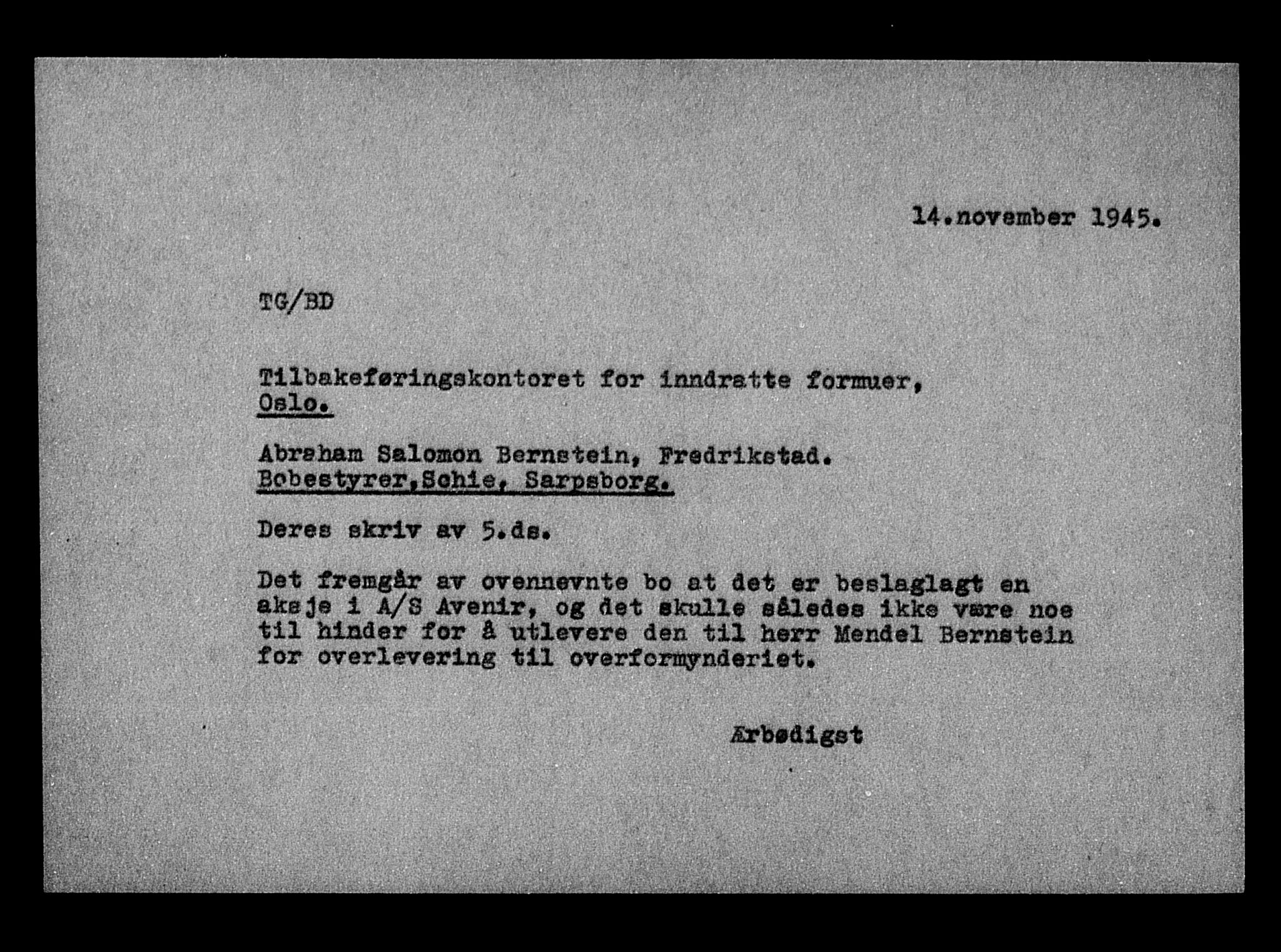 Justisdepartementet, Tilbakeføringskontoret for inndratte formuer, AV/RA-S-1564/H/Hc/Hcd/L0991: --, 1945-1947, p. 209