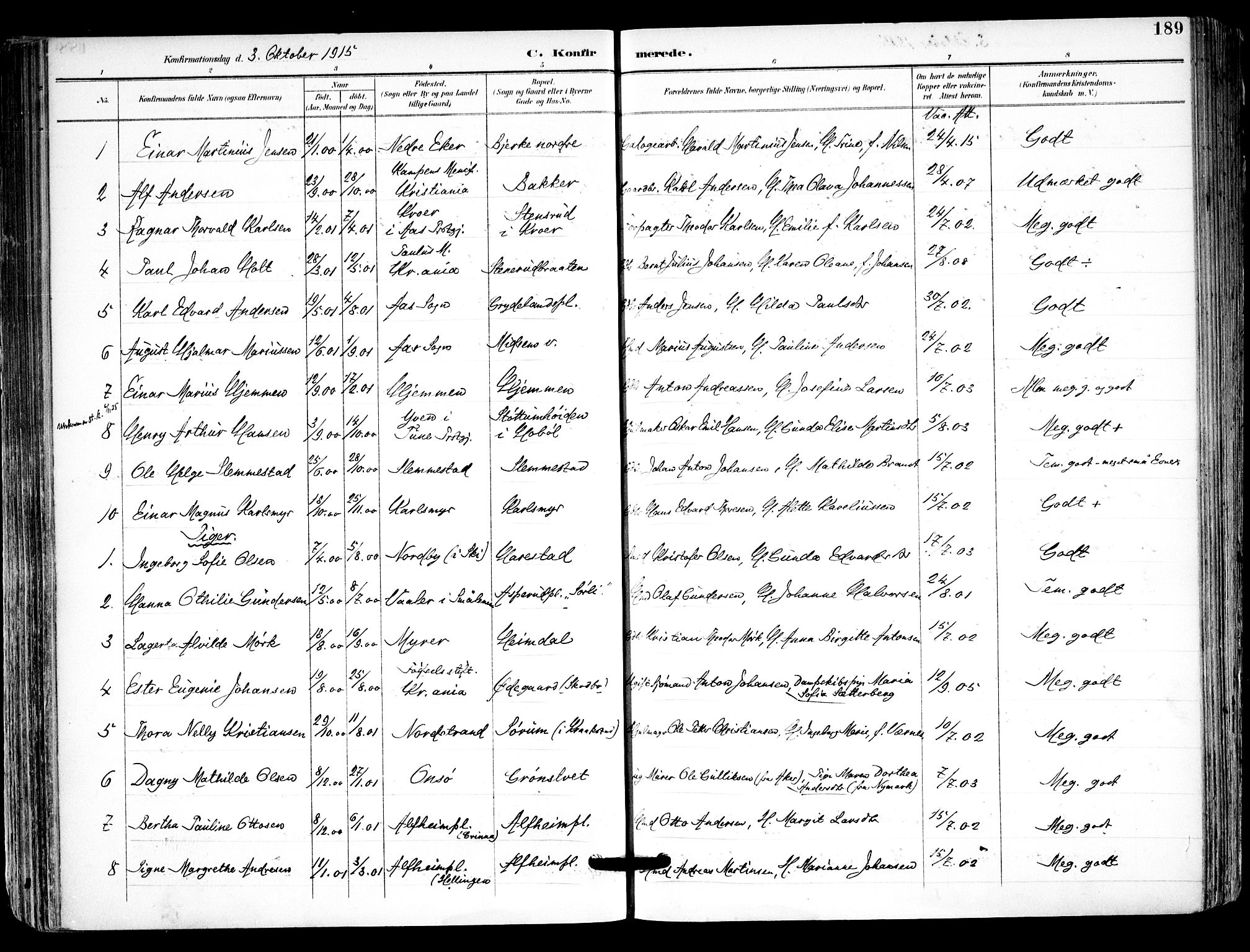 Kråkstad prestekontor Kirkebøker, SAO/A-10125a/F/Fa/L0010: Parish register (official) no. I 10, 1893-1931, p. 189