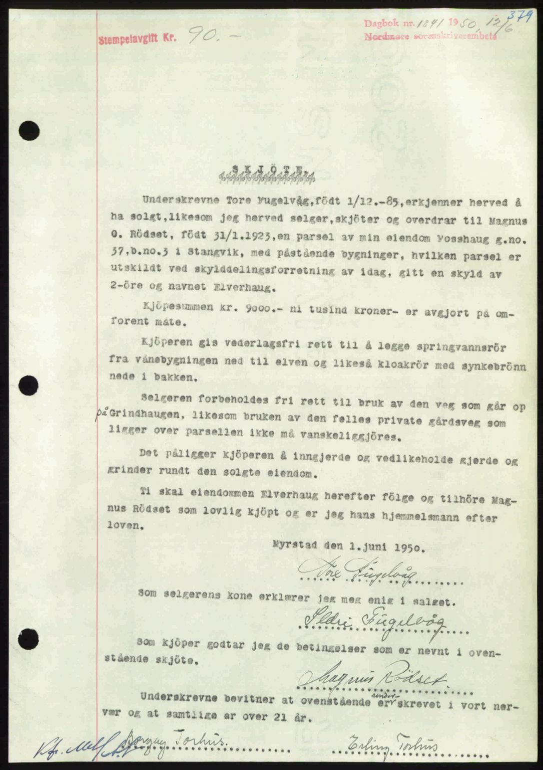 Nordmøre sorenskriveri, AV/SAT-A-4132/1/2/2Ca: Mortgage book no. A115, 1950-1950, Diary no: : 1841/1950