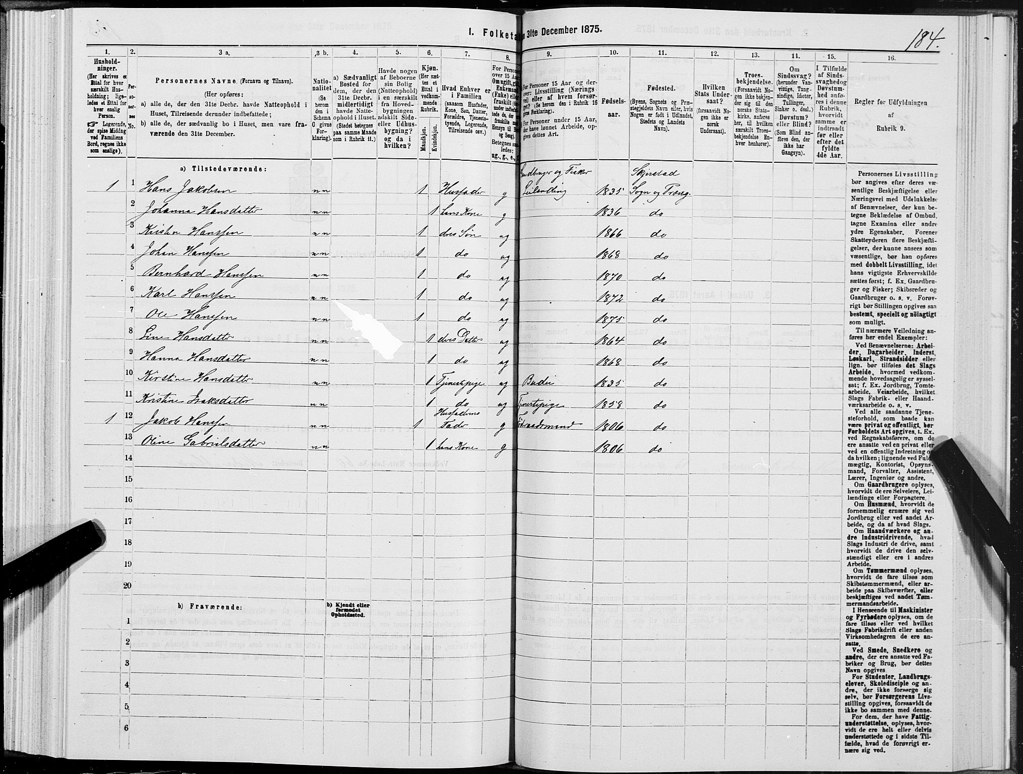 SAT, 1875 census for 1842P Skjerstad, 1875, p. 1184