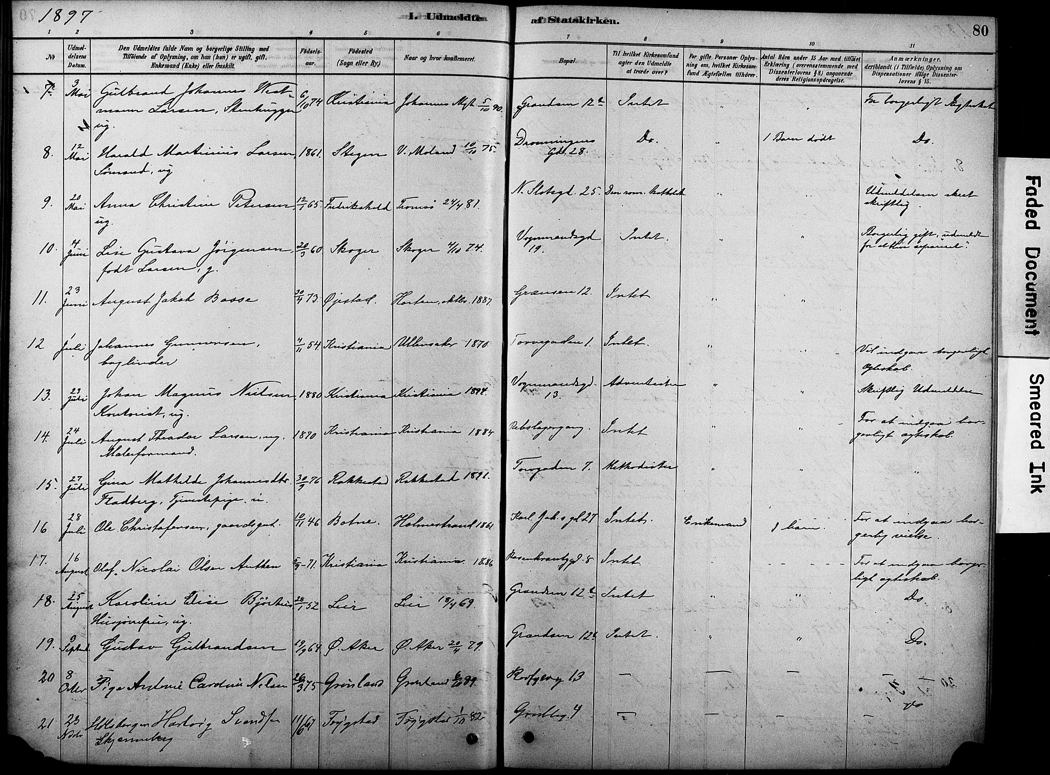 Oslo domkirke Kirkebøker, SAO/A-10752/F/Fa/L0038: Parish register (official) no. 38, 1878-1921, p. 80
