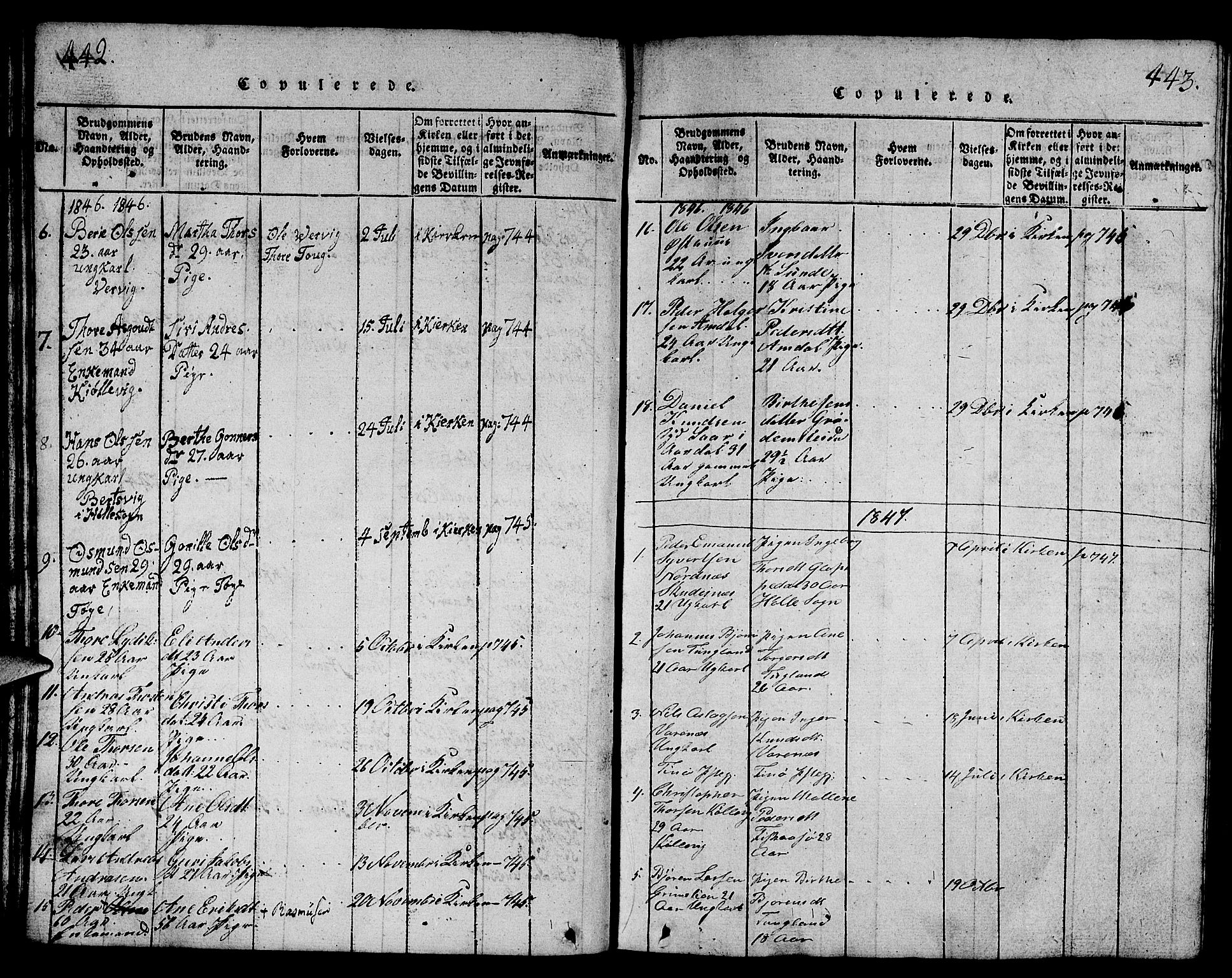 Strand sokneprestkontor, SAST/A-101828/H/Ha/Hab/L0001: Parish register (copy) no. B 1, 1816-1854, p. 442-443