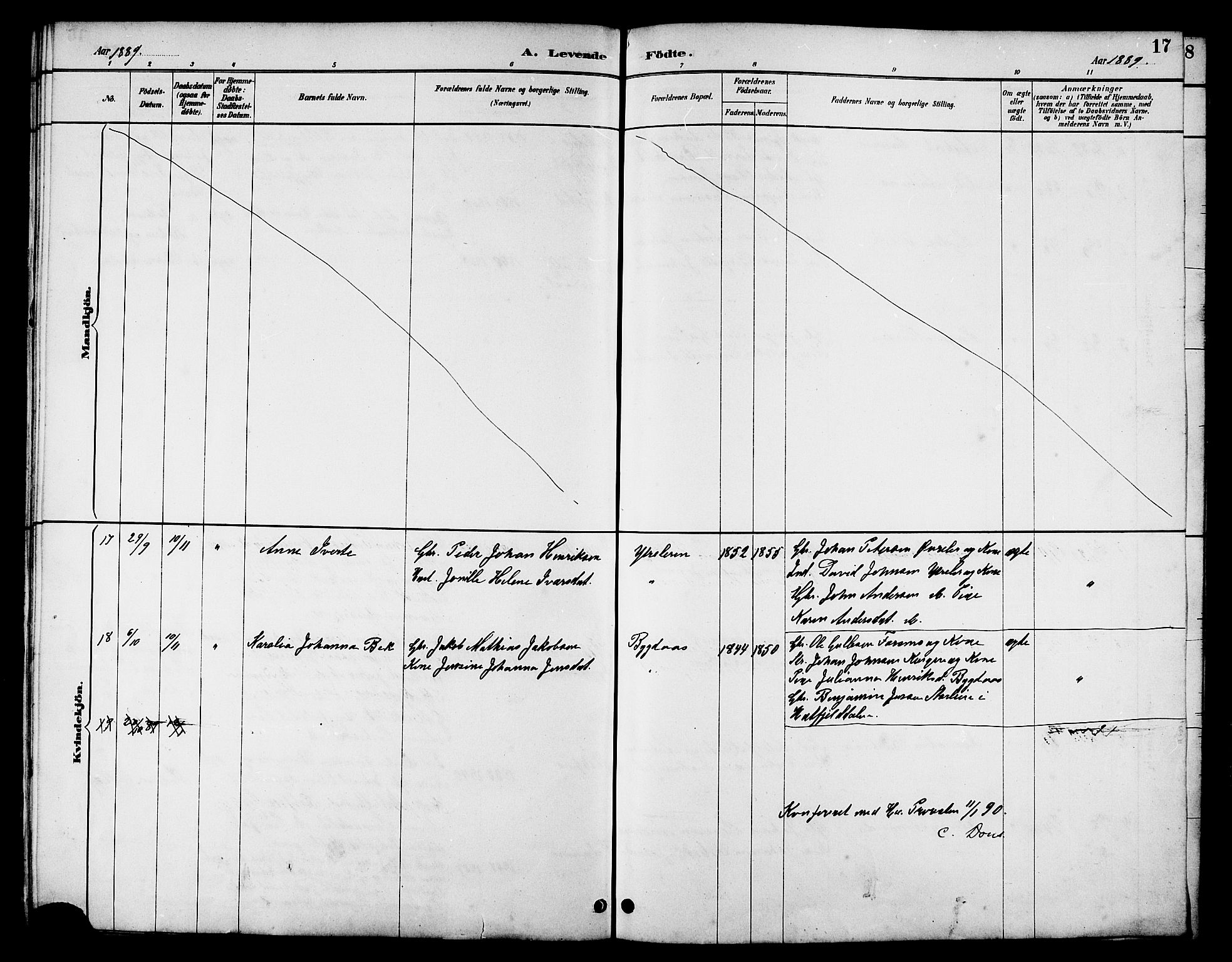 Ministerialprotokoller, klokkerbøker og fødselsregistre - Nordland, AV/SAT-A-1459/826/L0383: Parish register (copy) no. 826C03, 1887-1896, p. 17