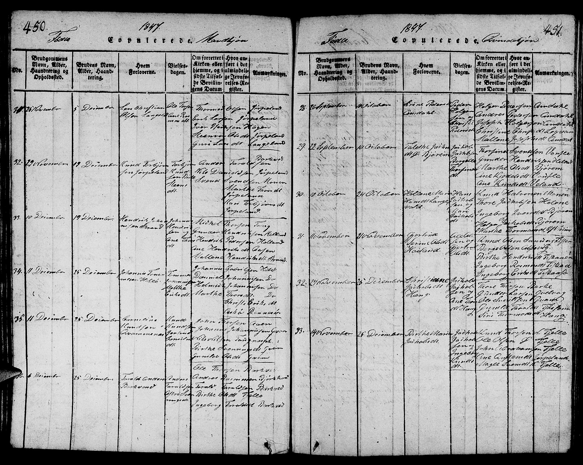 Strand sokneprestkontor, AV/SAST-A-101828/H/Ha/Hab/L0001: Parish register (copy) no. B 1, 1816-1854, p. 450-451