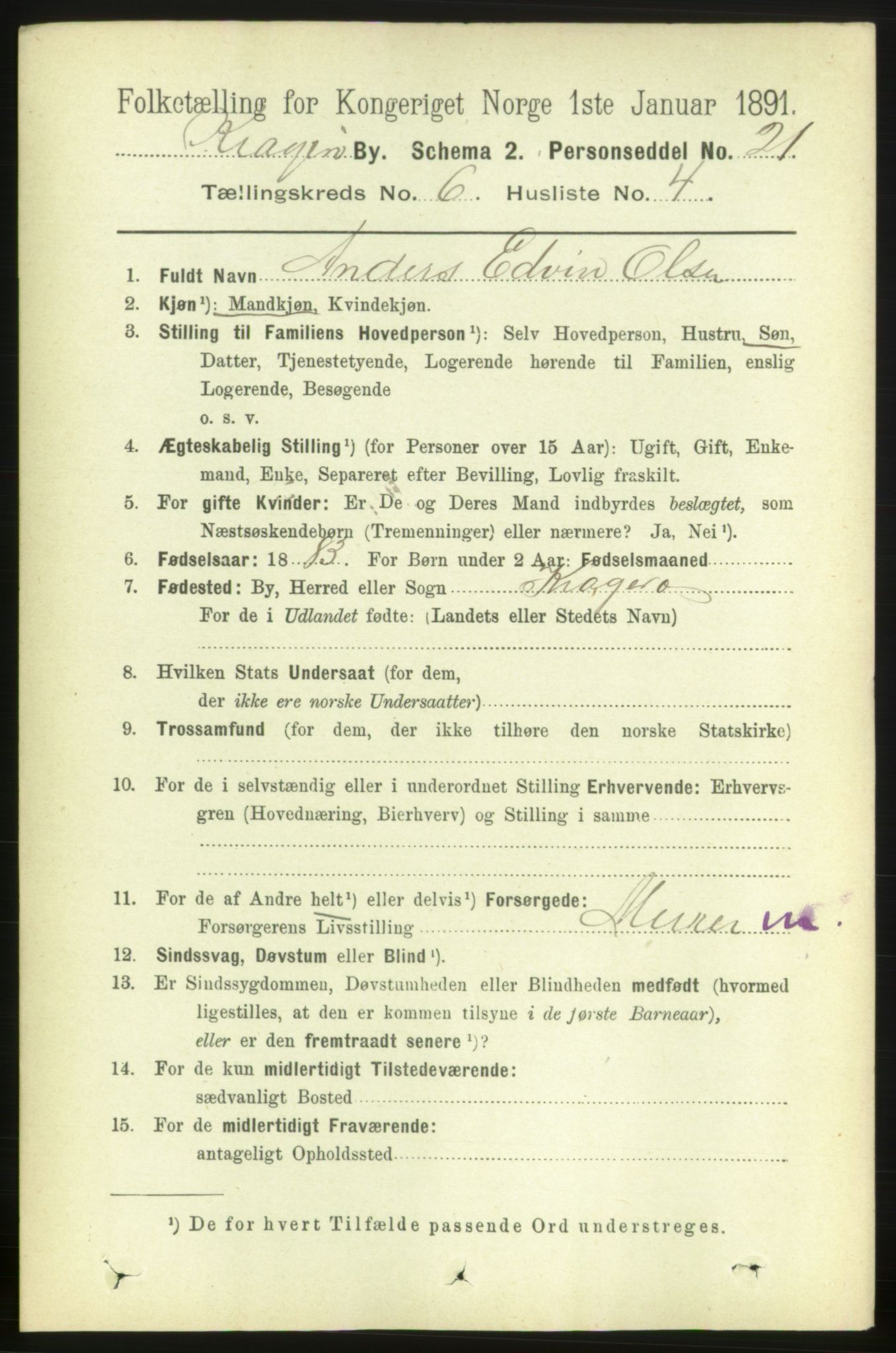 RA, 1891 census for 0801 Kragerø, 1891, p. 3320