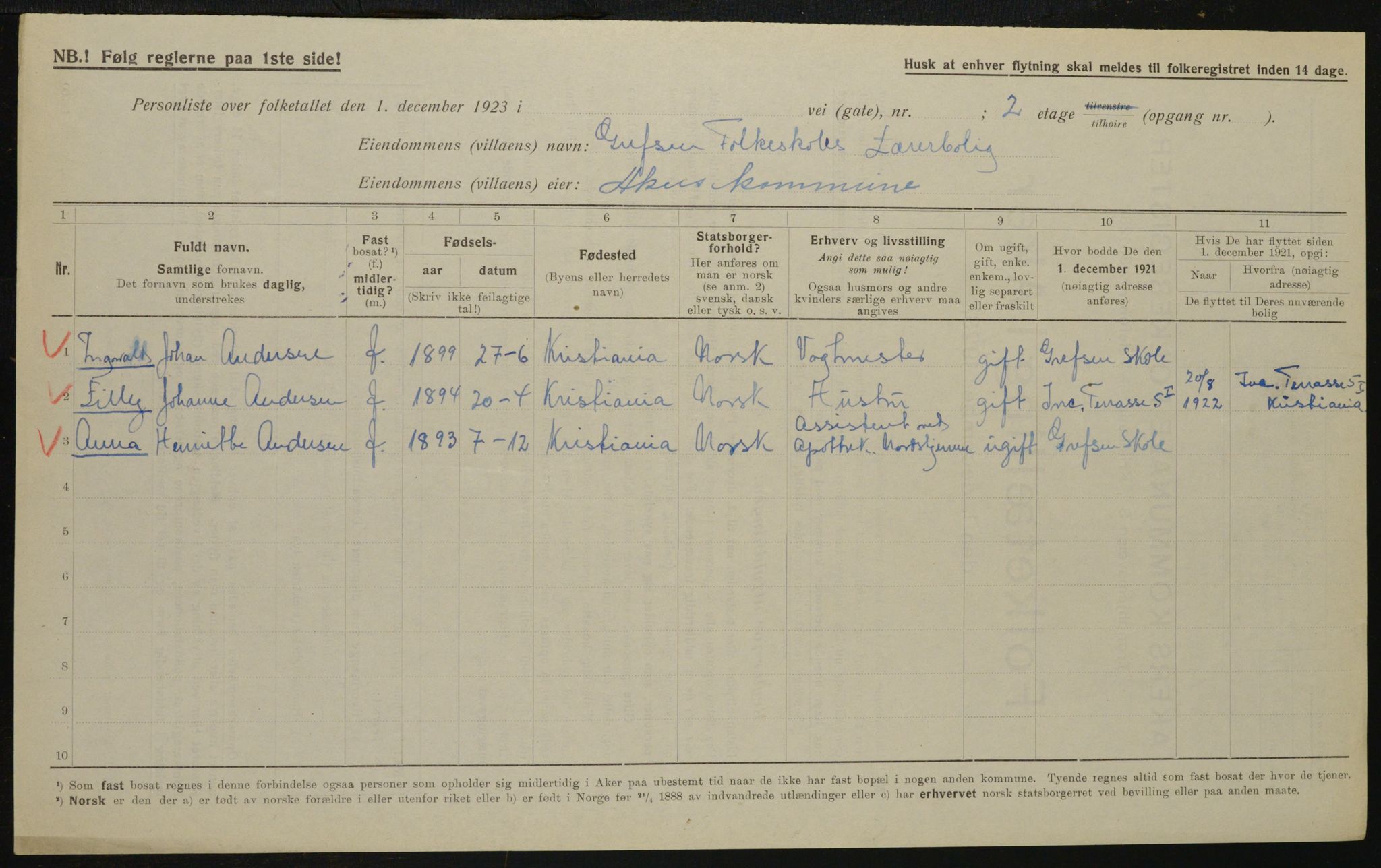 , Municipal Census 1923 for Aker, 1923, p. 12236