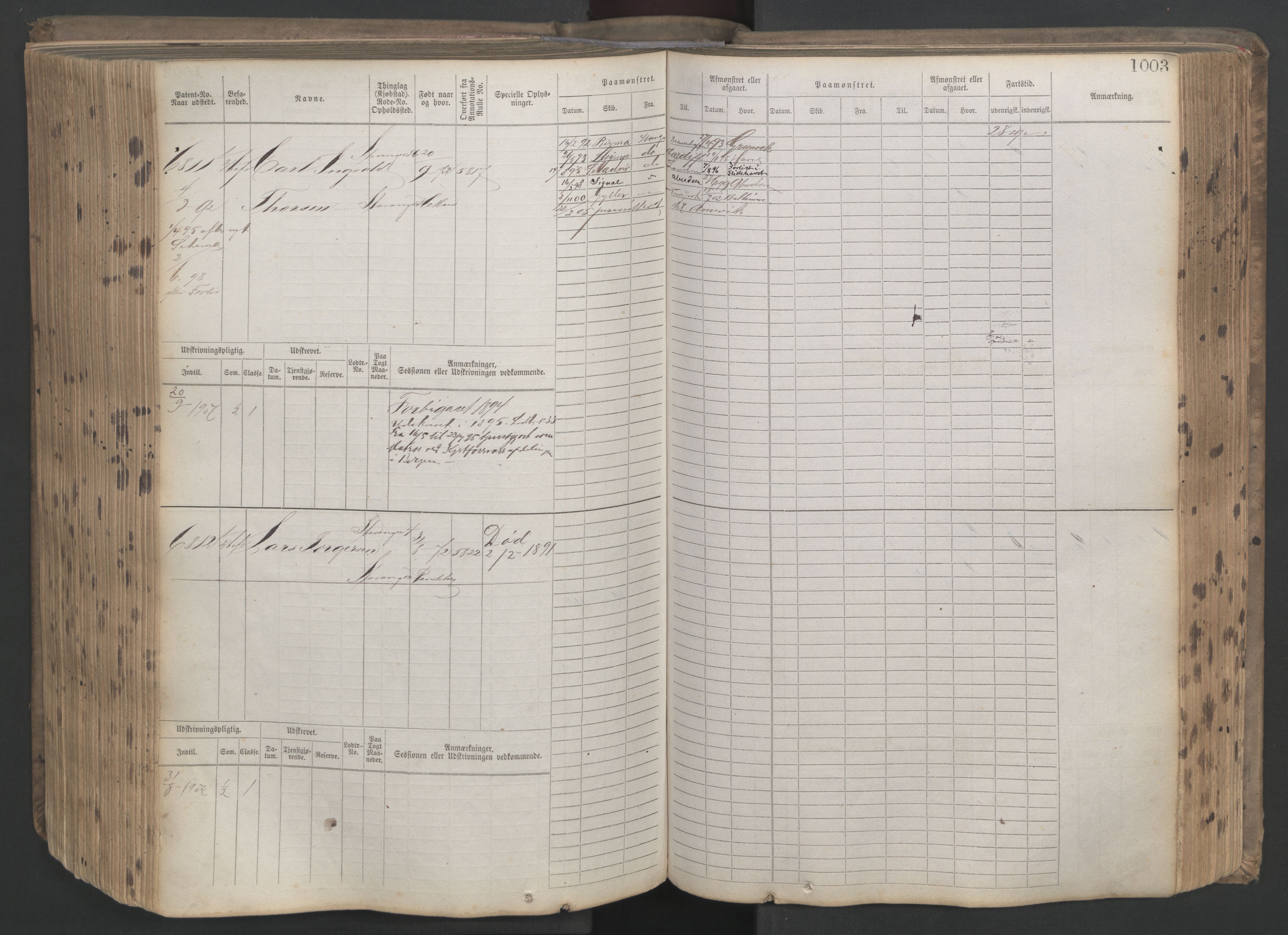 Stavanger sjømannskontor, AV/SAST-A-102006/F/Fb/Fbb/L0021: Sjøfartshovedrulle patnentnr. 6005-7204 (dublett), 1887, p. 408