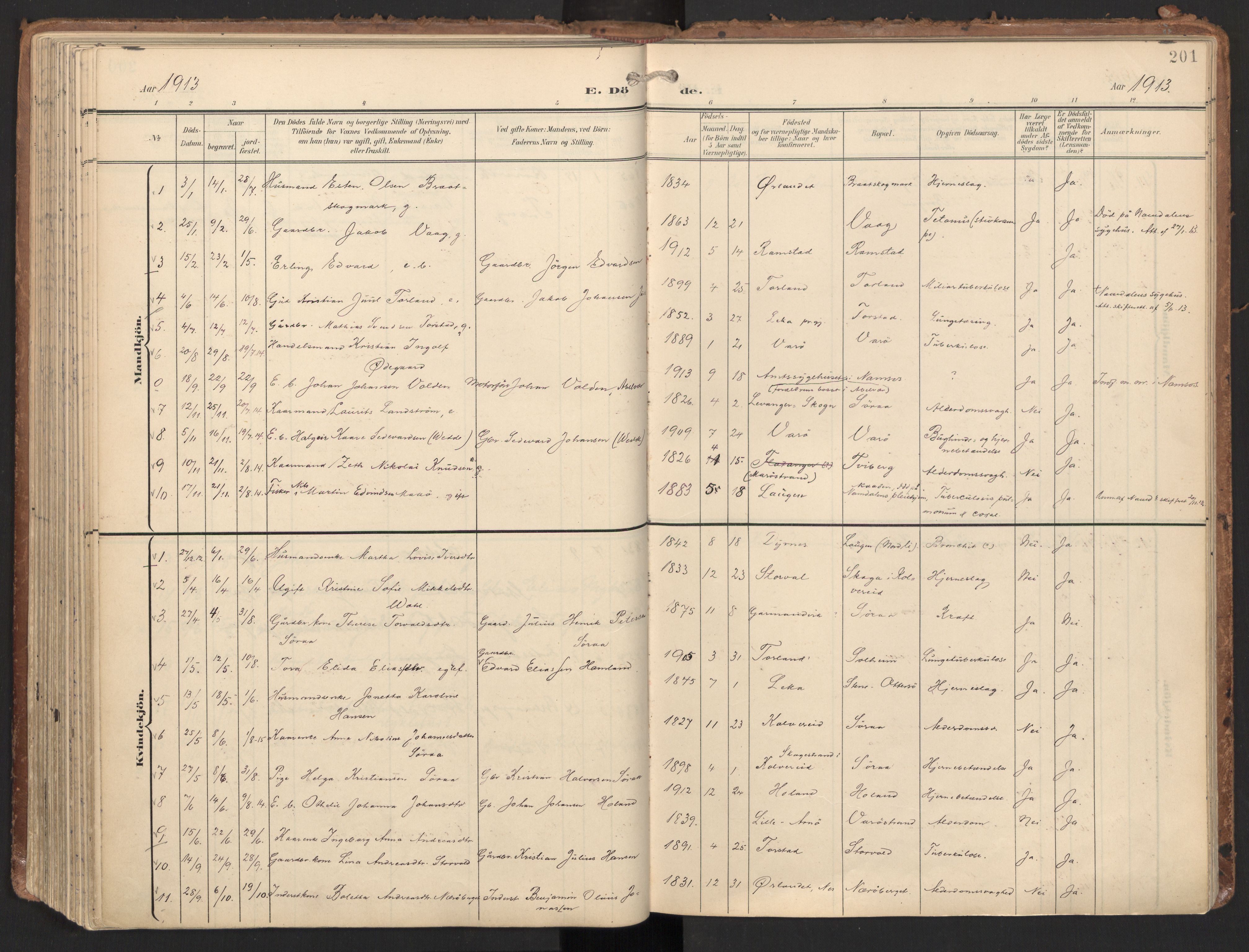 Ministerialprotokoller, klokkerbøker og fødselsregistre - Nord-Trøndelag, SAT/A-1458/784/L0677: Parish register (official) no. 784A12, 1900-1920, p. 201
