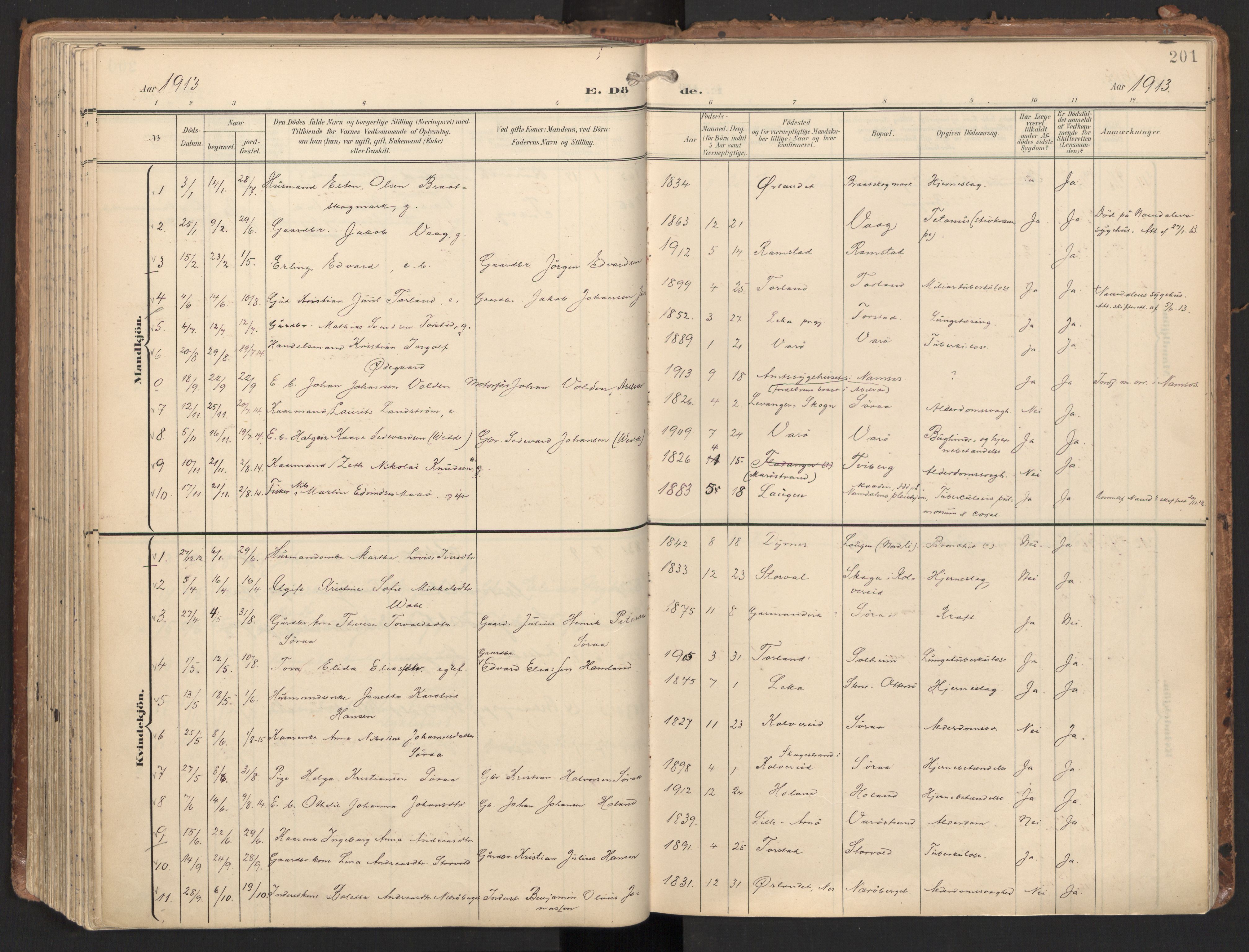 Ministerialprotokoller, klokkerbøker og fødselsregistre - Nord-Trøndelag, AV/SAT-A-1458/784/L0677: Parish register (official) no. 784A12, 1900-1920, p. 201