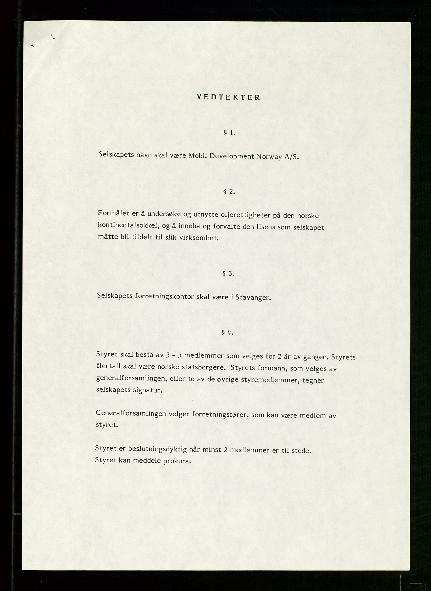 Pa 1578 - Mobil Exploration Norway Incorporated, AV/SAST-A-102024/7/A/Aa/L0001: Styreprotokoll og dokumenter, 1973-1998