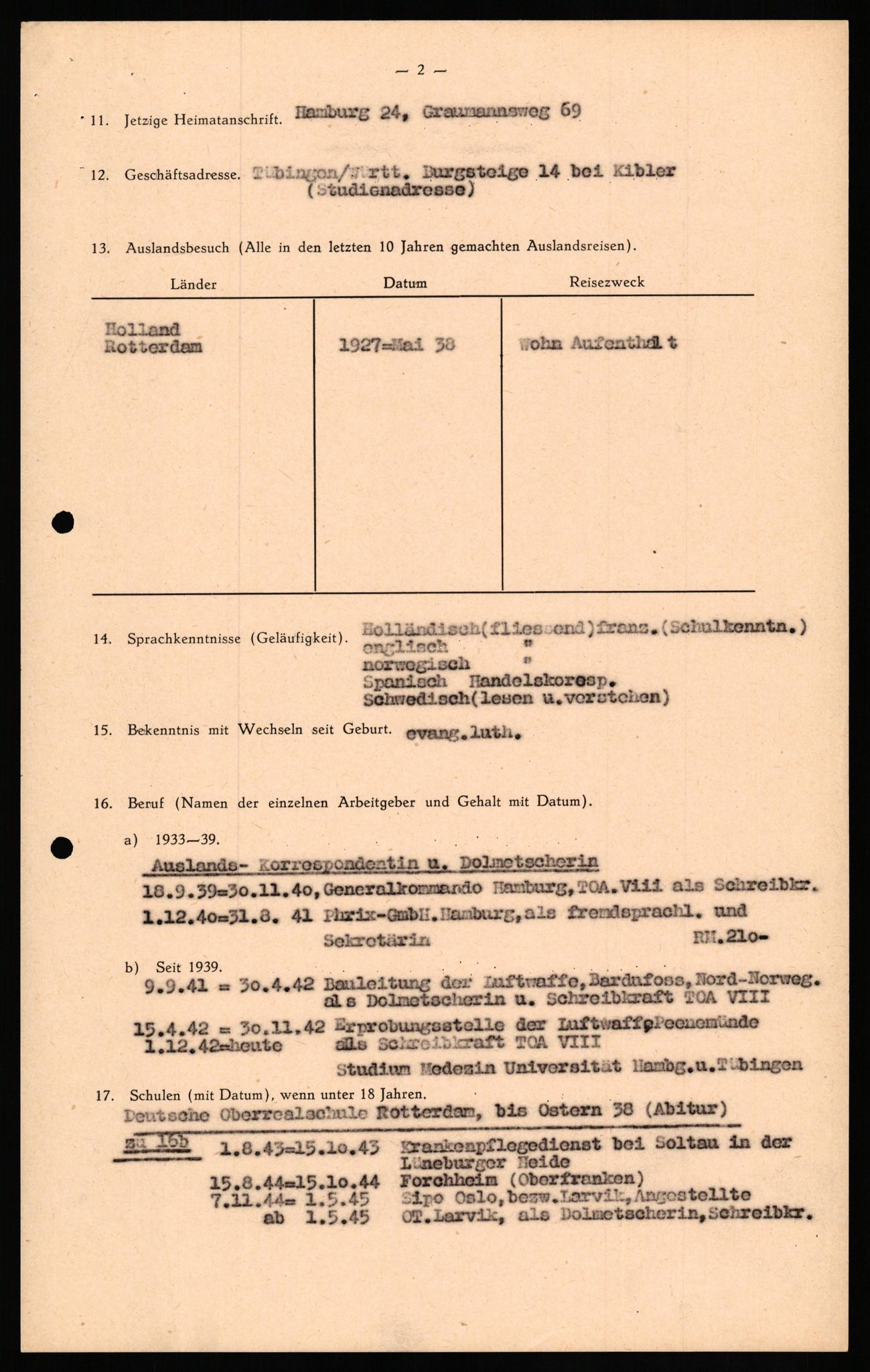 Forsvaret, Forsvarets overkommando II, RA/RAFA-3915/D/Db/L0035: CI Questionaires. Tyske okkupasjonsstyrker i Norge. Tyskere., 1945-1946, p. 491