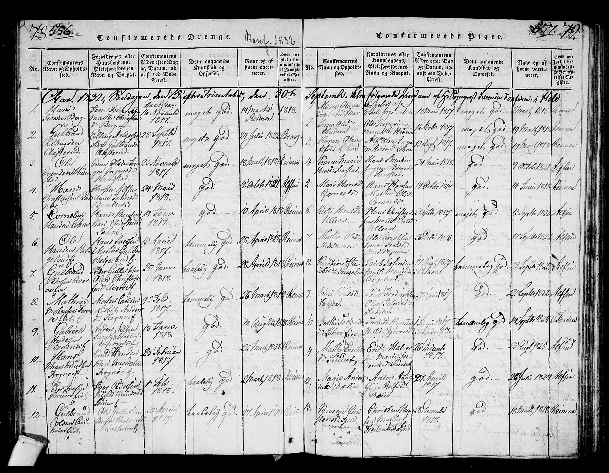 Hole kirkebøker, SAKO/A-228/G/Ga/L0001: Parish register (copy) no. I 1, 1814-1842, p. 556-557