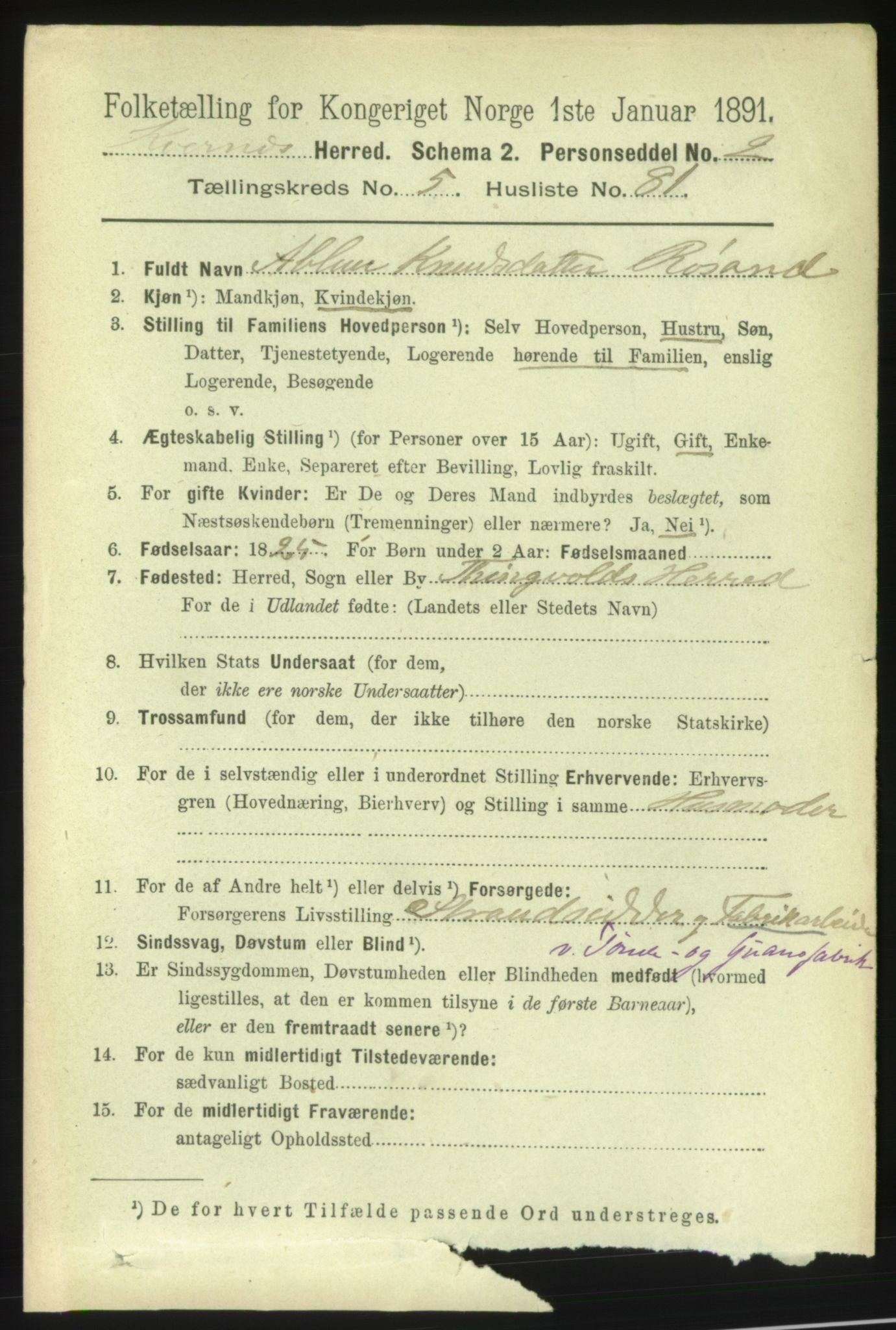 RA, 1891 census for 1553 Kvernes, 1891, p. 2853