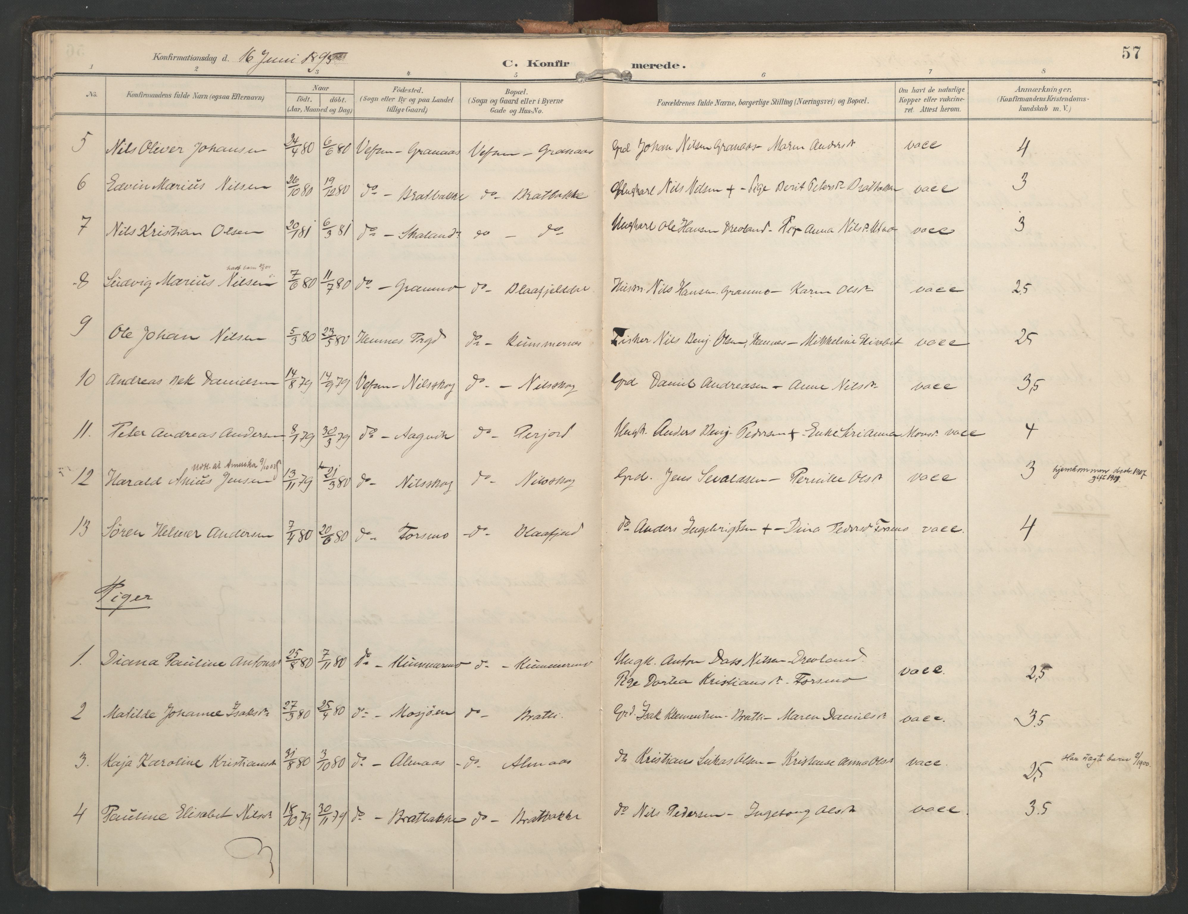 Ministerialprotokoller, klokkerbøker og fødselsregistre - Nordland, SAT/A-1459/821/L0317: Parish register (official) no. 821A01, 1892-1907, p. 57