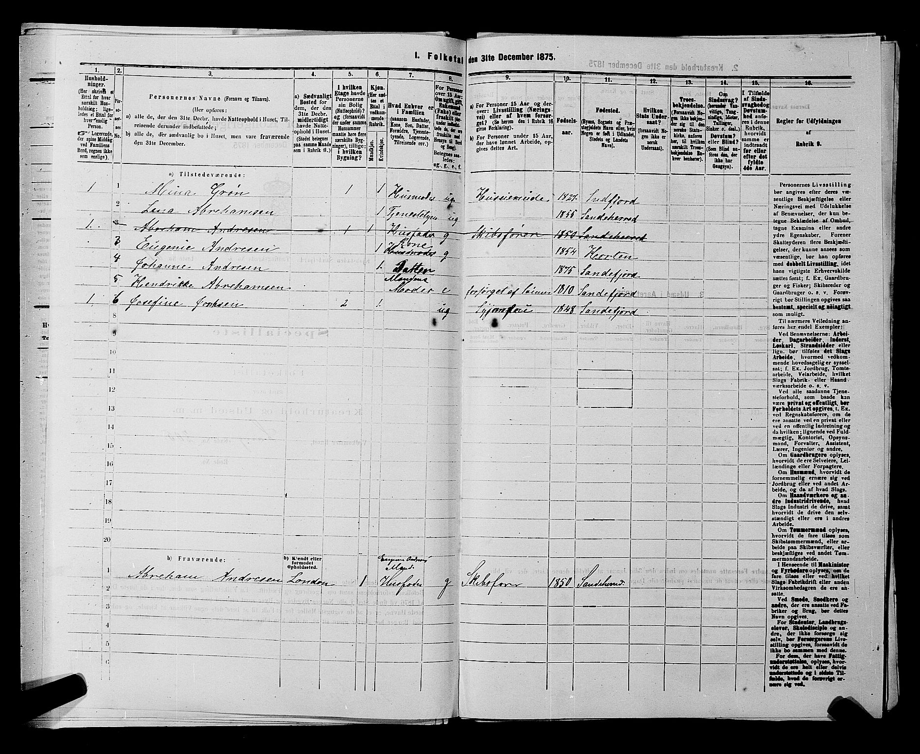 SAKO, 1875 census for 0706B Sandeherred/Sandefjord, 1875, p. 484