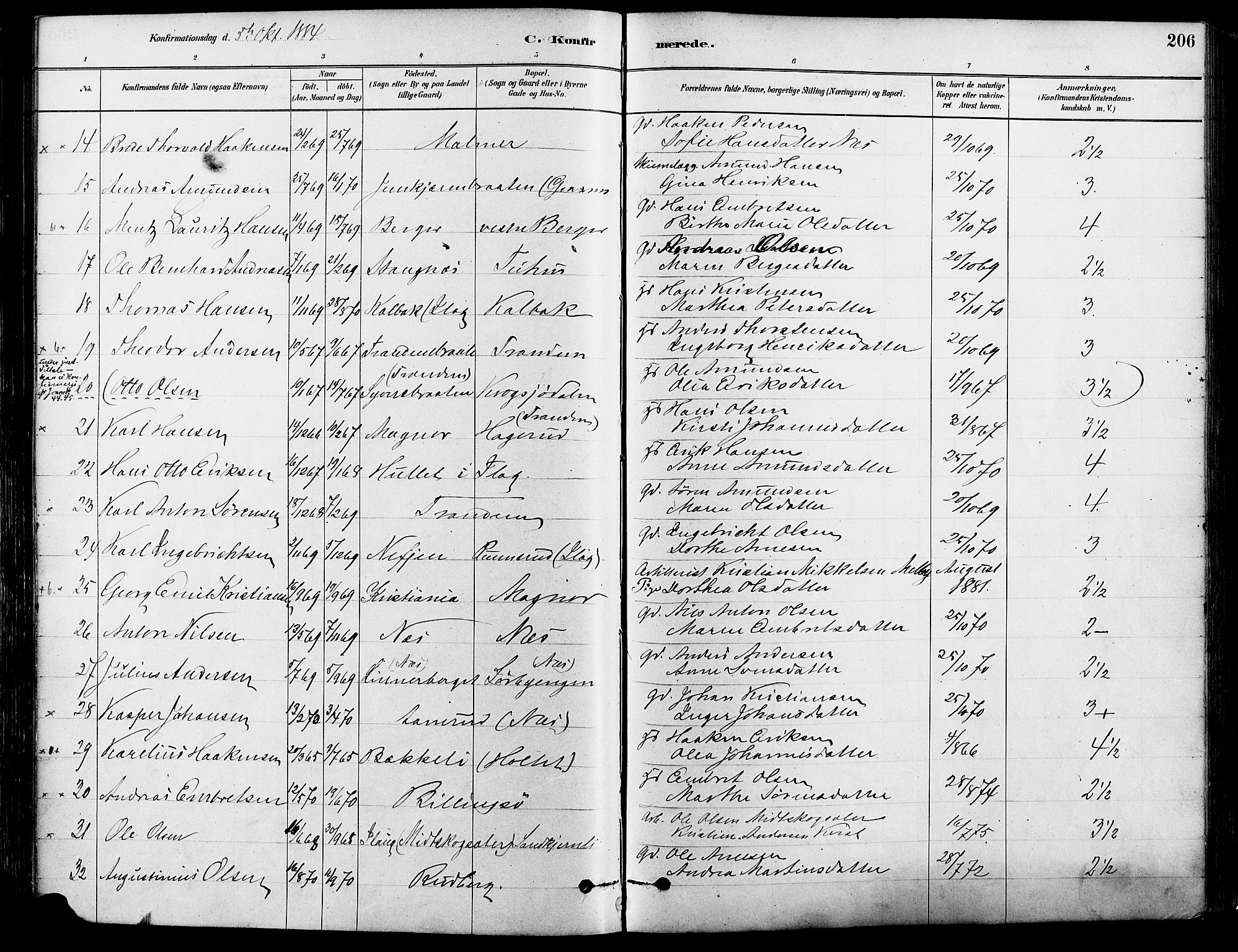 Eidskog prestekontor, AV/SAH-PREST-026/H/Ha/Haa/L0003: Parish register (official) no. 3, 1879-1892, p. 206