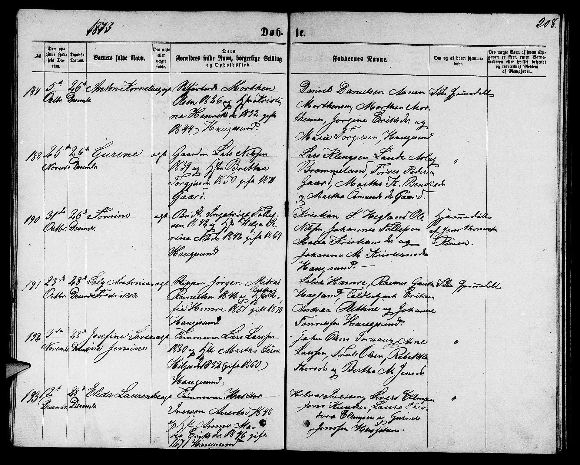 Torvastad sokneprestkontor, AV/SAST-A -101857/H/Ha/Hab/L0007: Parish register (copy) no. B 7, 1866-1873, p. 208