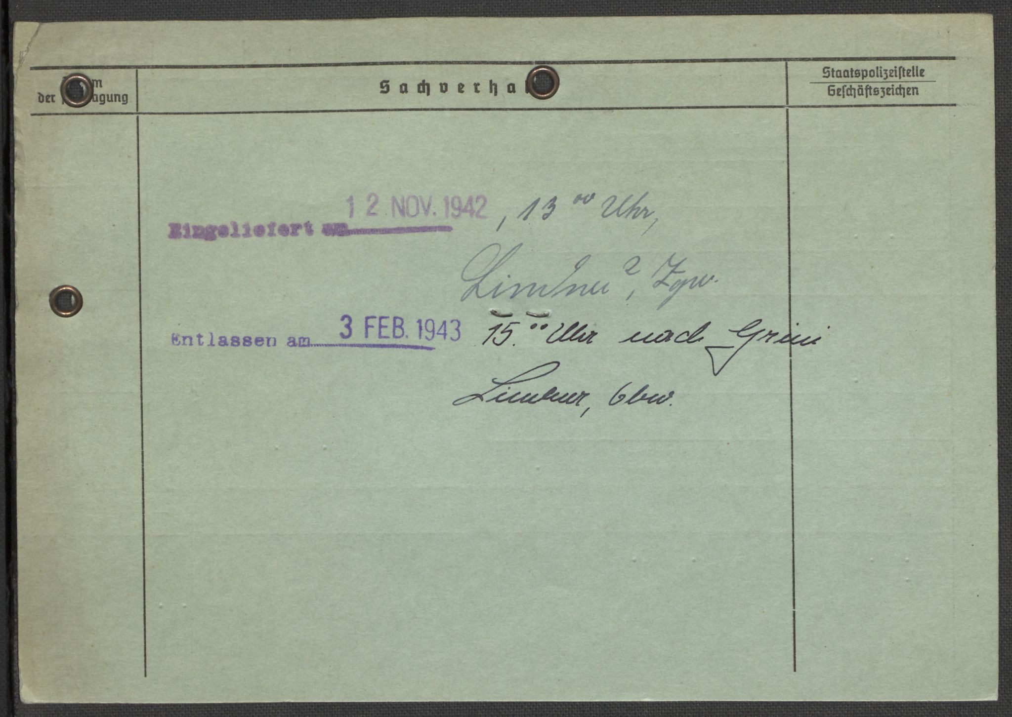 Befehlshaber der Sicherheitspolizei und des SD, AV/RA-RAFA-5969/E/Ea/Eaa/L0001: Register over norske fanger i Møllergata 19: A-Bj, 1940-1945, p. 677