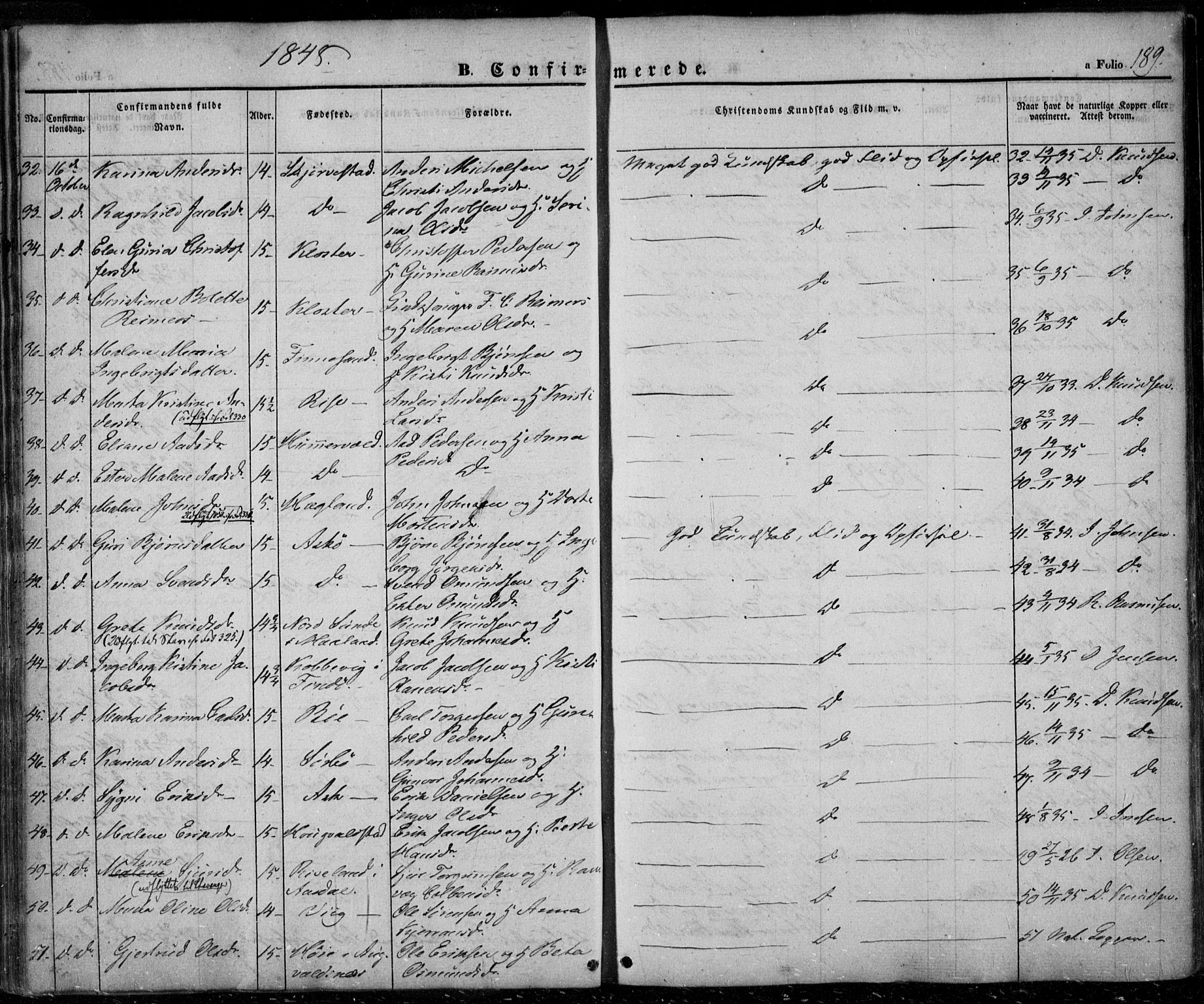 Rennesøy sokneprestkontor, AV/SAST-A -101827/H/Ha/Haa/L0005: Parish register (official) no. A 5, 1838-1859, p. 189