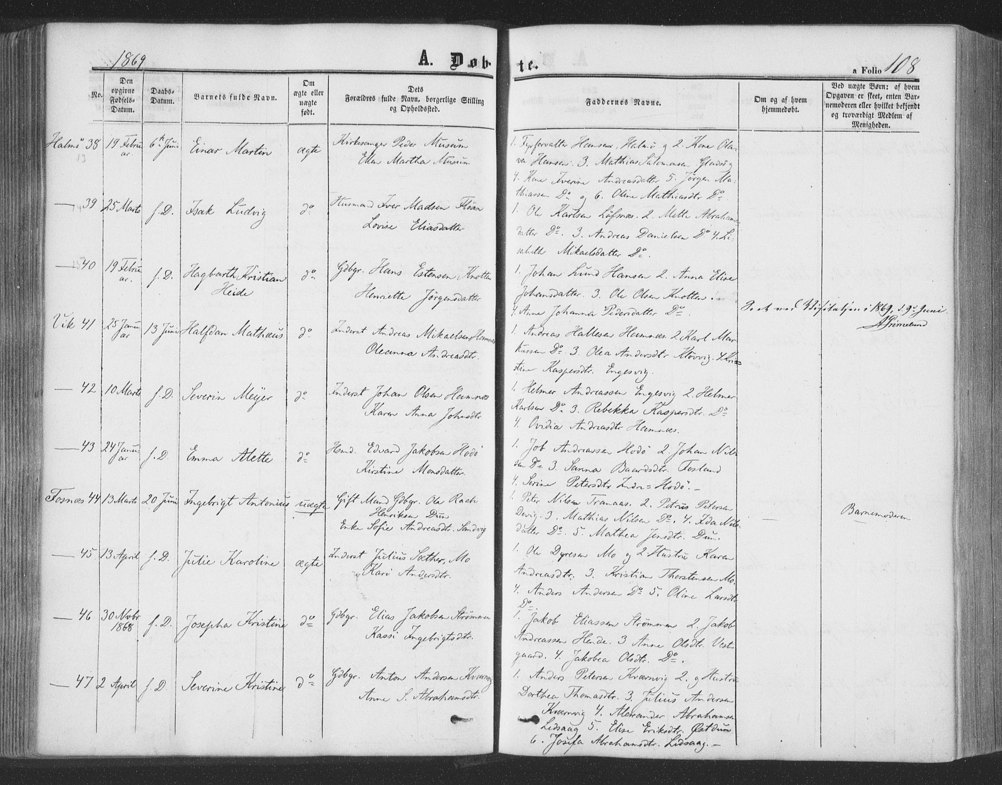 Ministerialprotokoller, klokkerbøker og fødselsregistre - Nord-Trøndelag, AV/SAT-A-1458/773/L0615: Parish register (official) no. 773A06, 1857-1870, p. 108