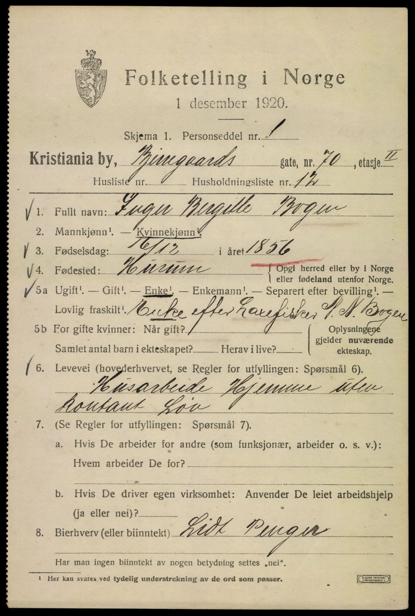 SAO, 1920 census for Kristiania, 1920, p. 162615