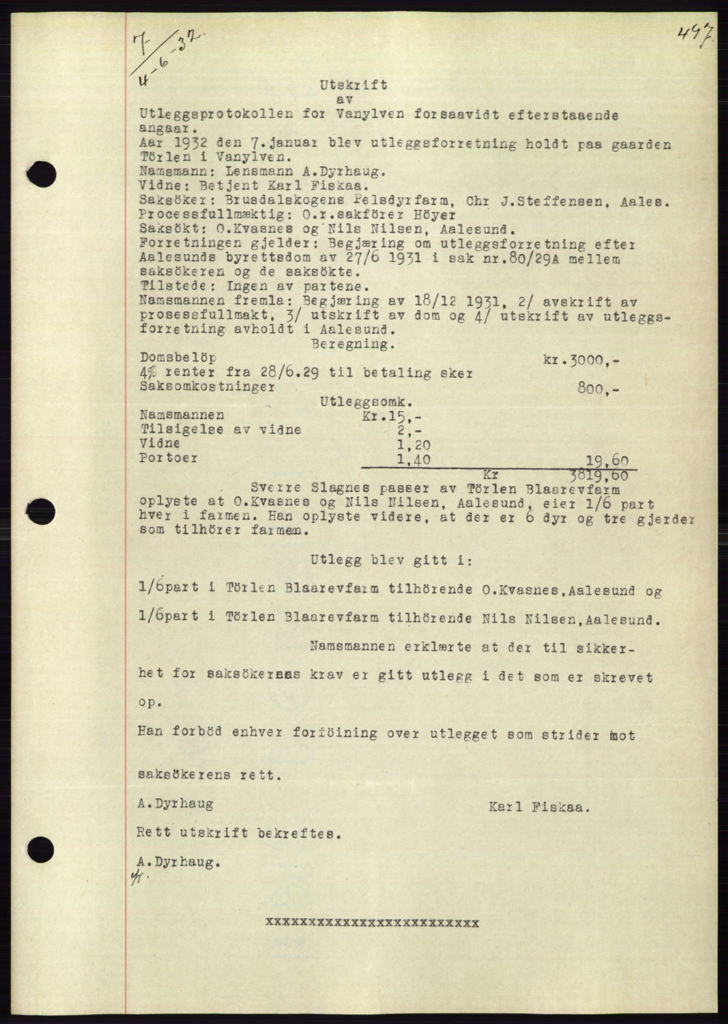 Søre Sunnmøre sorenskriveri, AV/SAT-A-4122/1/2/2C/L0053: Mortgage book no. 47, 1931-1932, Deed date: 04.06.1932