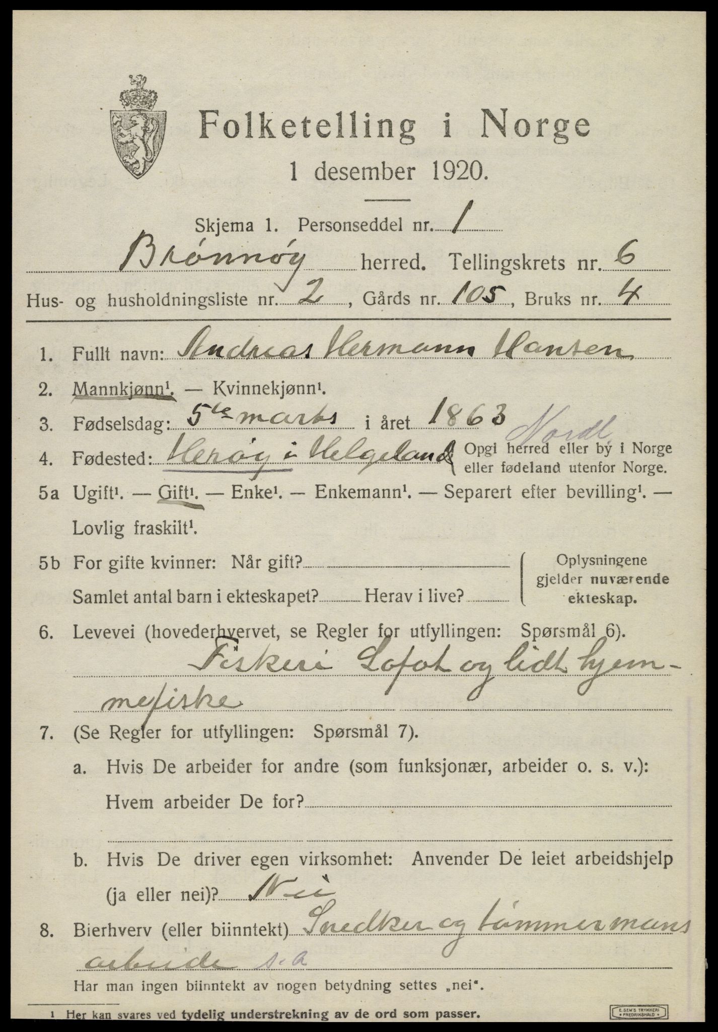 SAT, 1920 census for Brønnøy, 1920, p. 4332