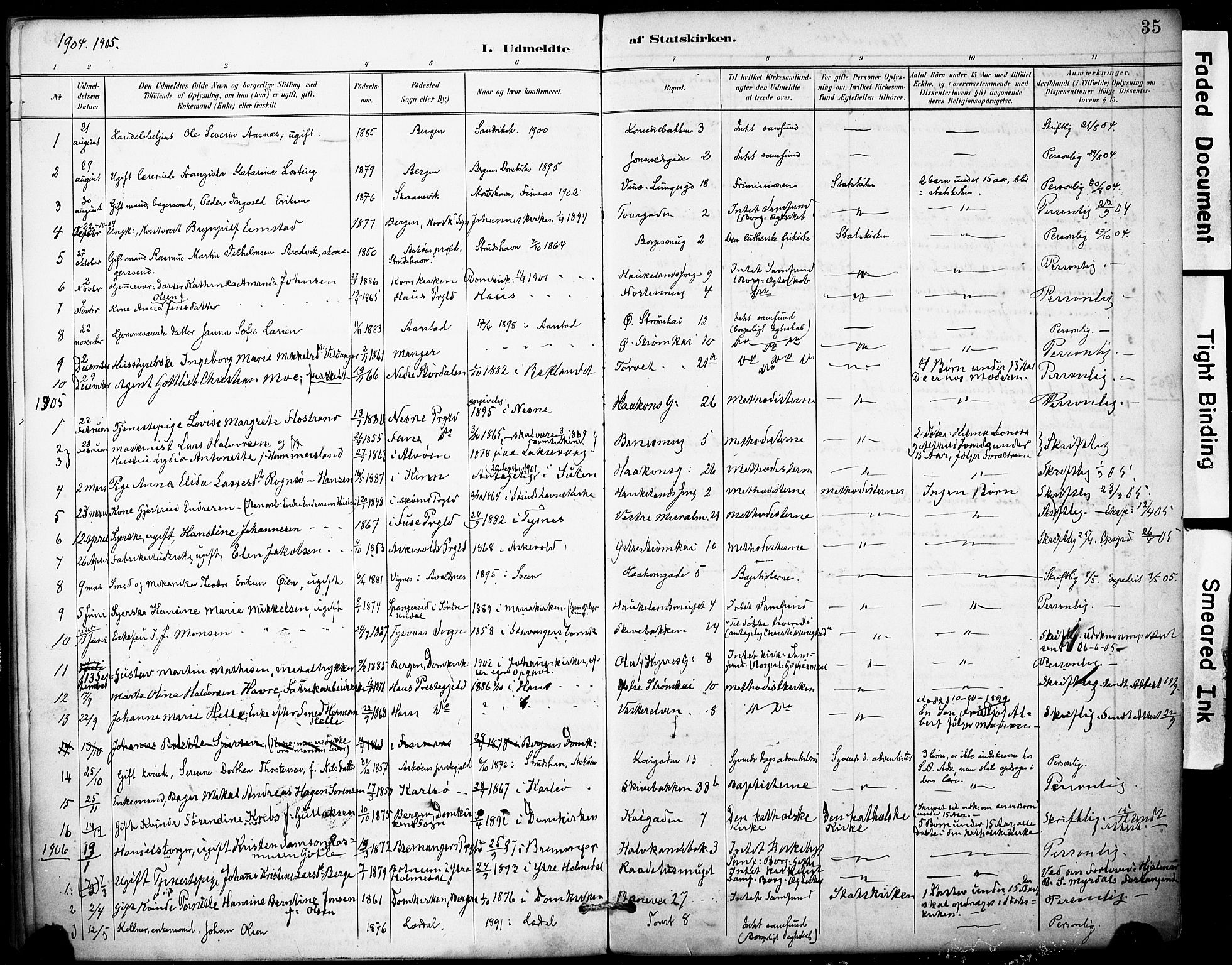 Domkirken sokneprestembete, SAB/A-74801/H/Haa: Parish register (official) no. I 1, 1887-1908, p. 35
