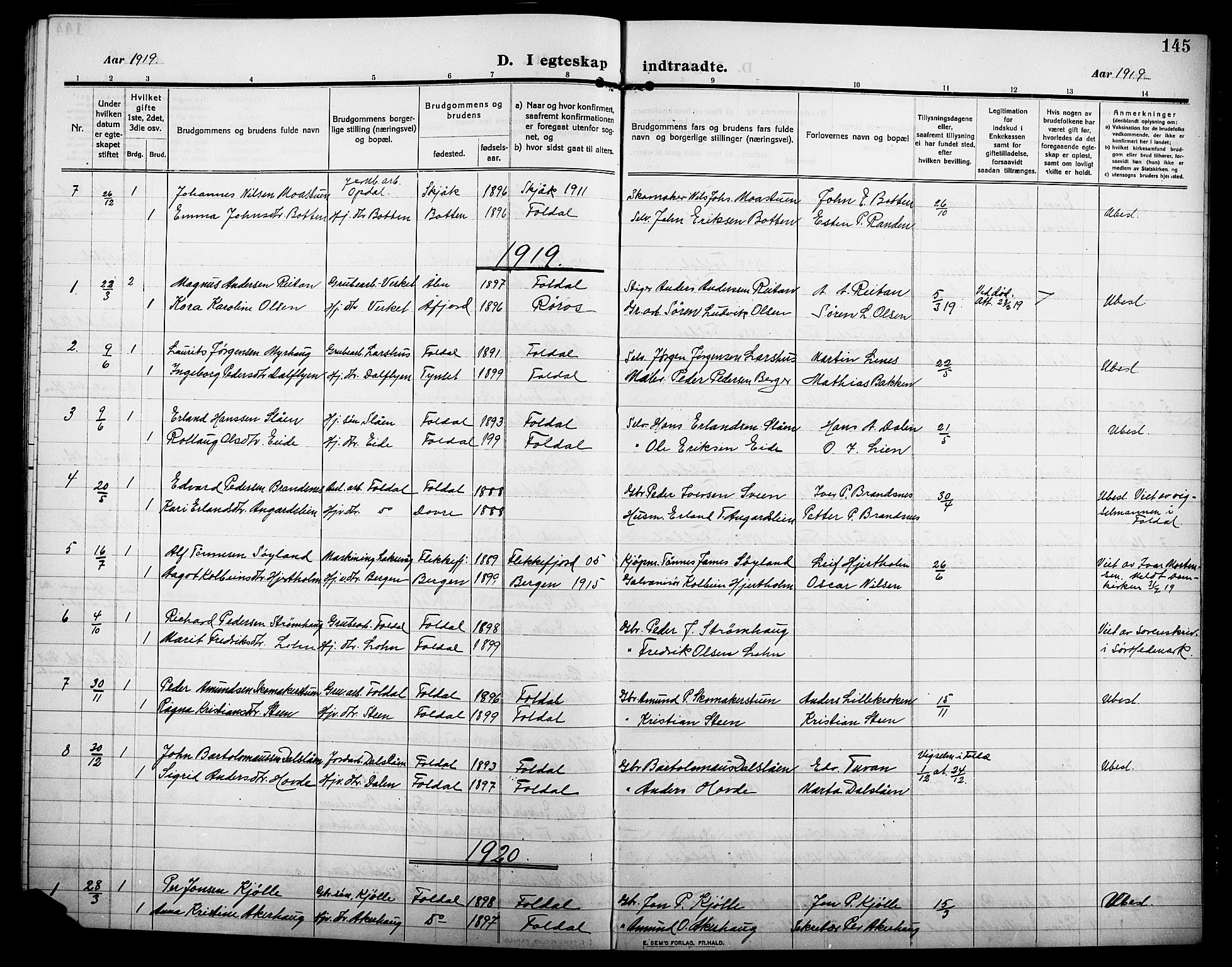 Alvdal prestekontor, SAH/PREST-060/H/Ha/Hab/L0006: Parish register (copy) no. 6, 1910-1924, p. 145