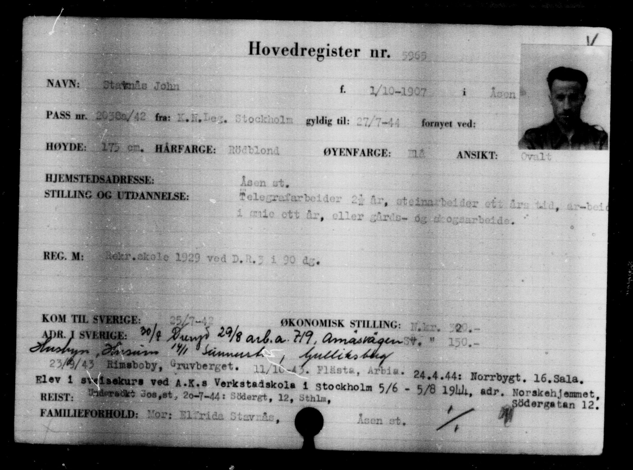 Utenriksstasjonene, Legasjonen i Stockholm, Flyktningkontoret, AV/RA-S-6753/V/Va/L0004: Kjesäterkartoteket, flyktninger med registreringsnr. 3496-6610, 1940-1945, p. 2882