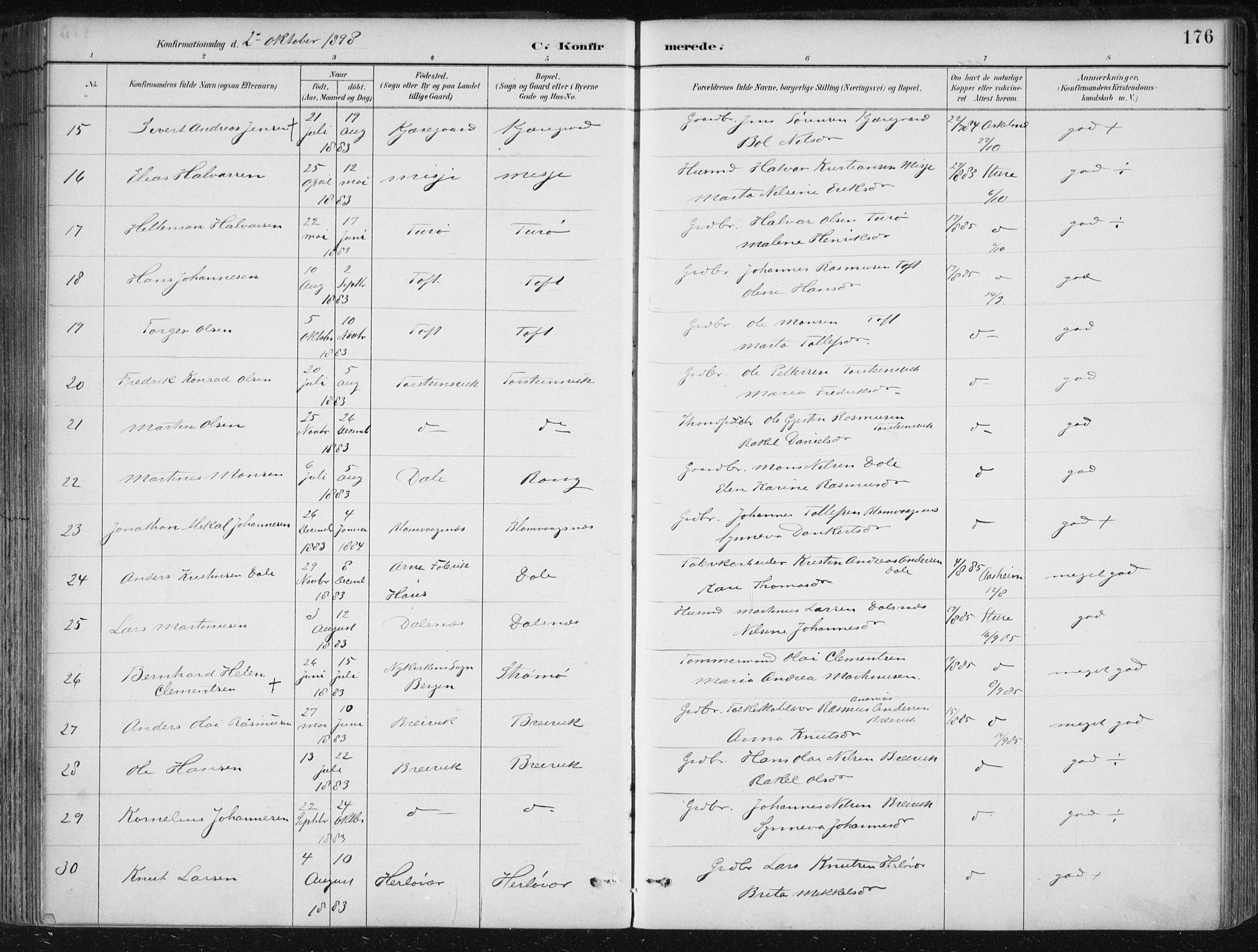 Herdla Sokneprestembete, SAB/A-75701/H/Haa: Parish register (official) no. A 4, 1891-1905, p. 176