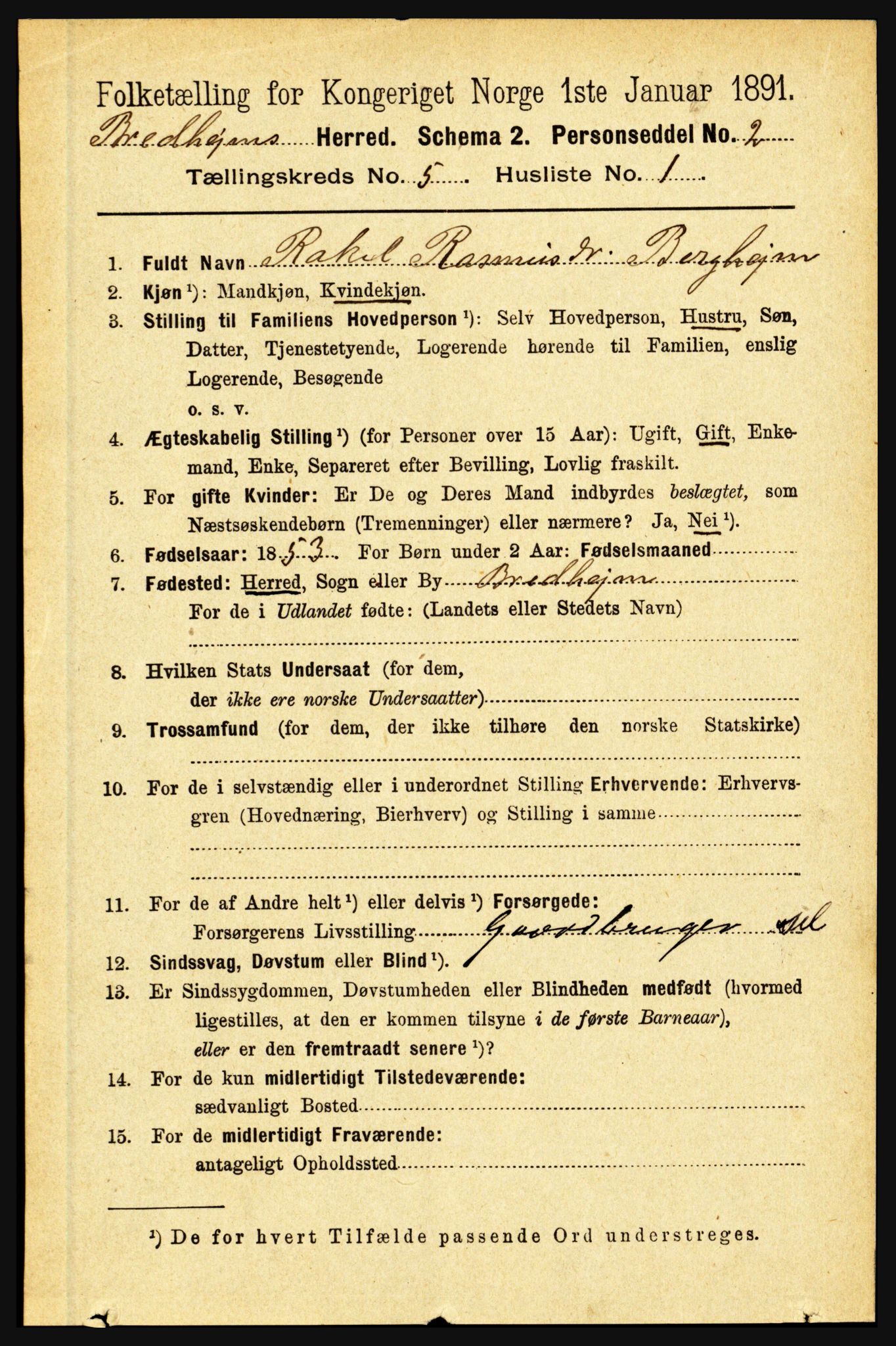 RA, 1891 census for 1446 Breim, 1891, p. 1737