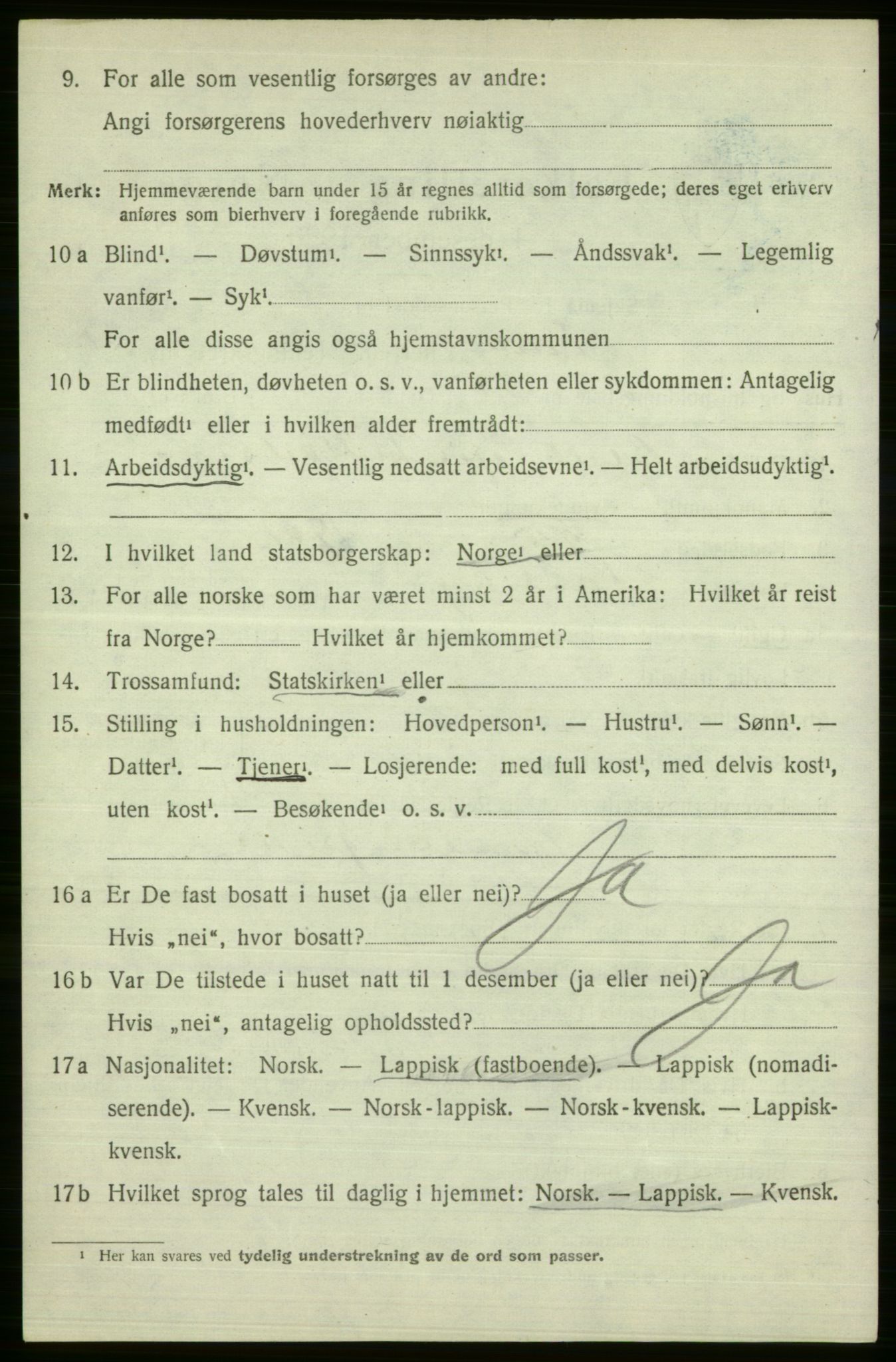 SATØ, 1920 census for Tana, 1920, p. 1153