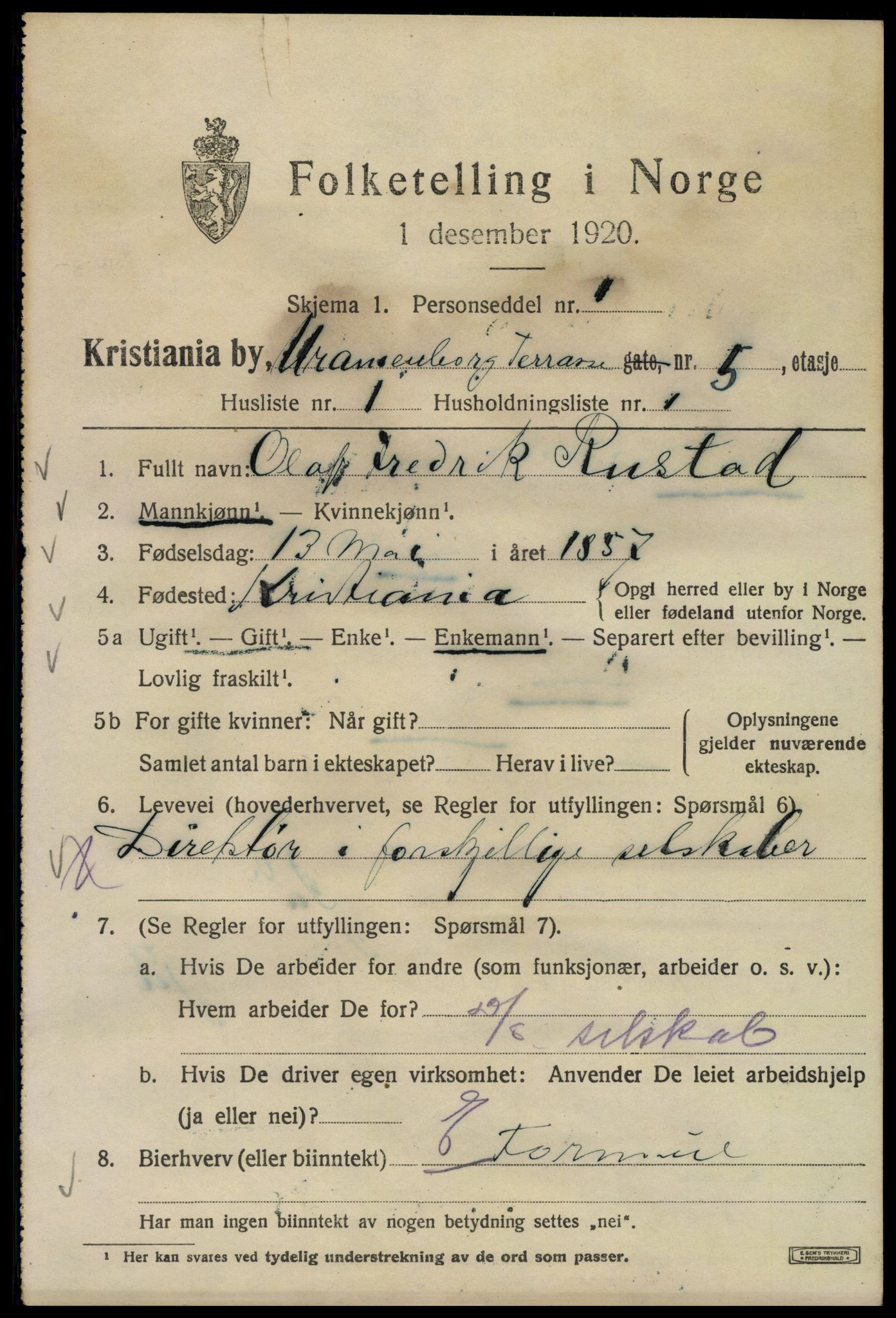 SAO, 1920 census for Kristiania, 1920, p. 618919