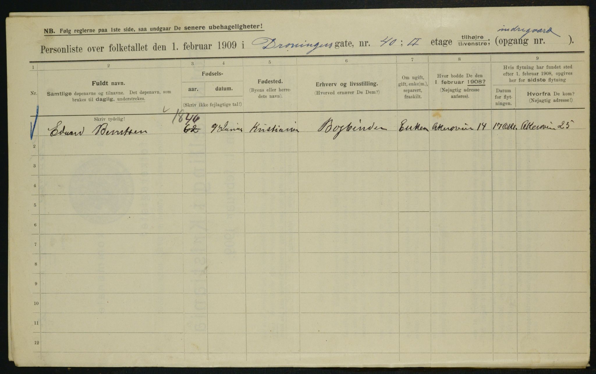 OBA, Municipal Census 1909 for Kristiania, 1909, p. 15873