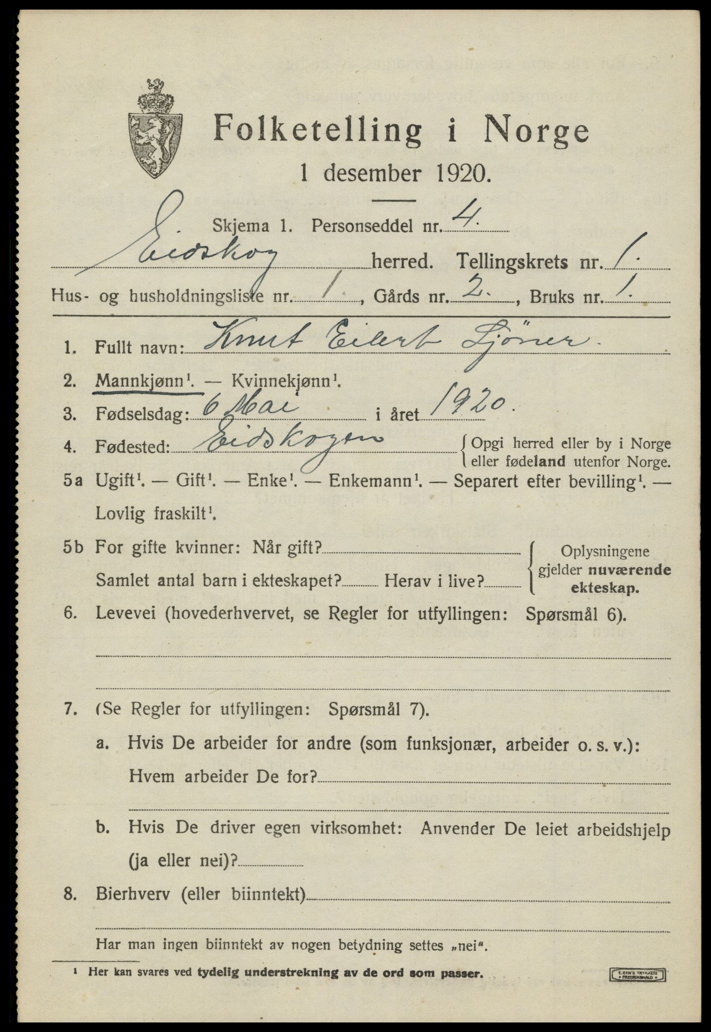 SAH, 1920 census for Eidskog, 1920, p. 2411