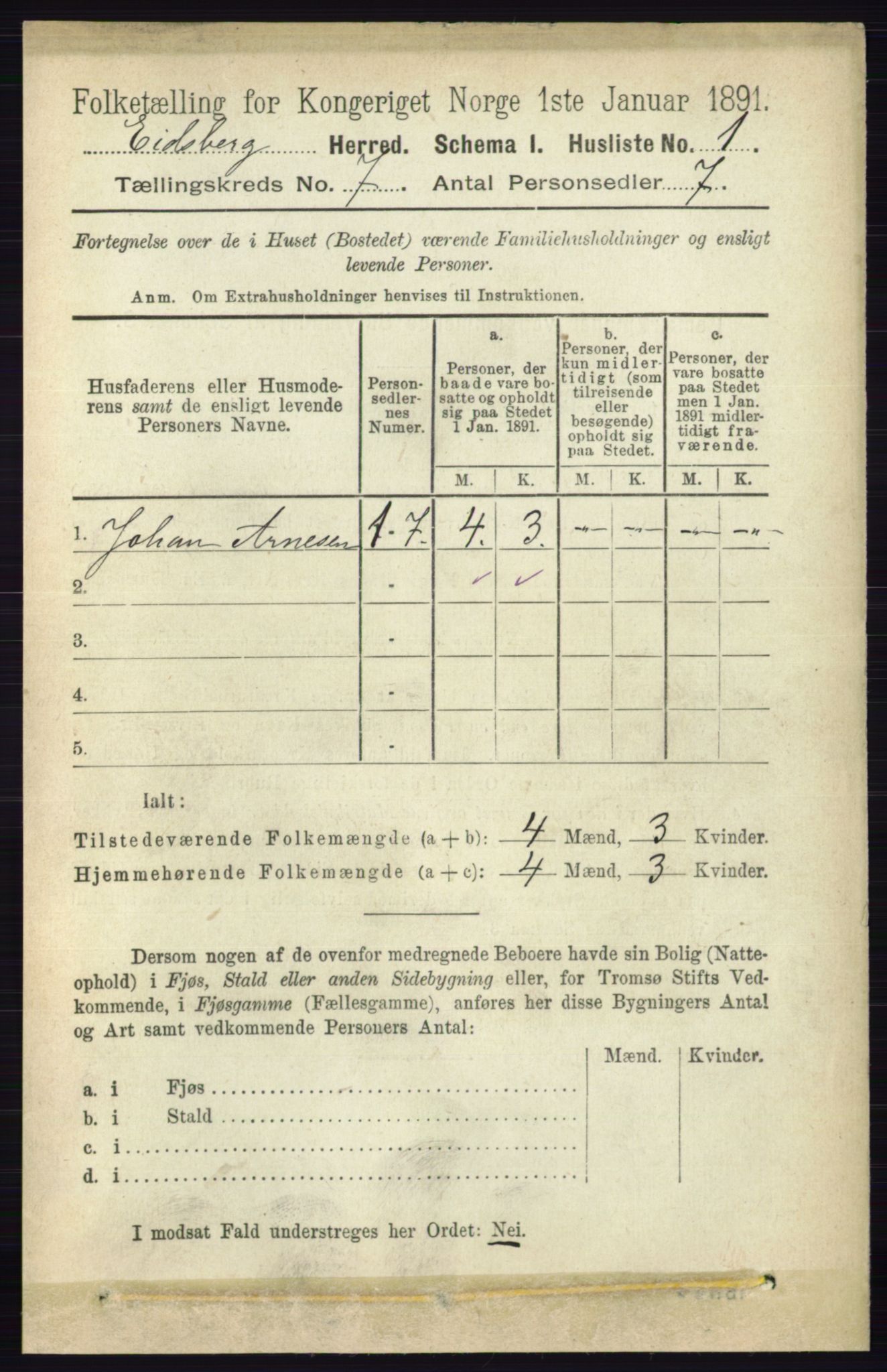 RA, 1891 census for 0125 Eidsberg, 1891, p. 4005