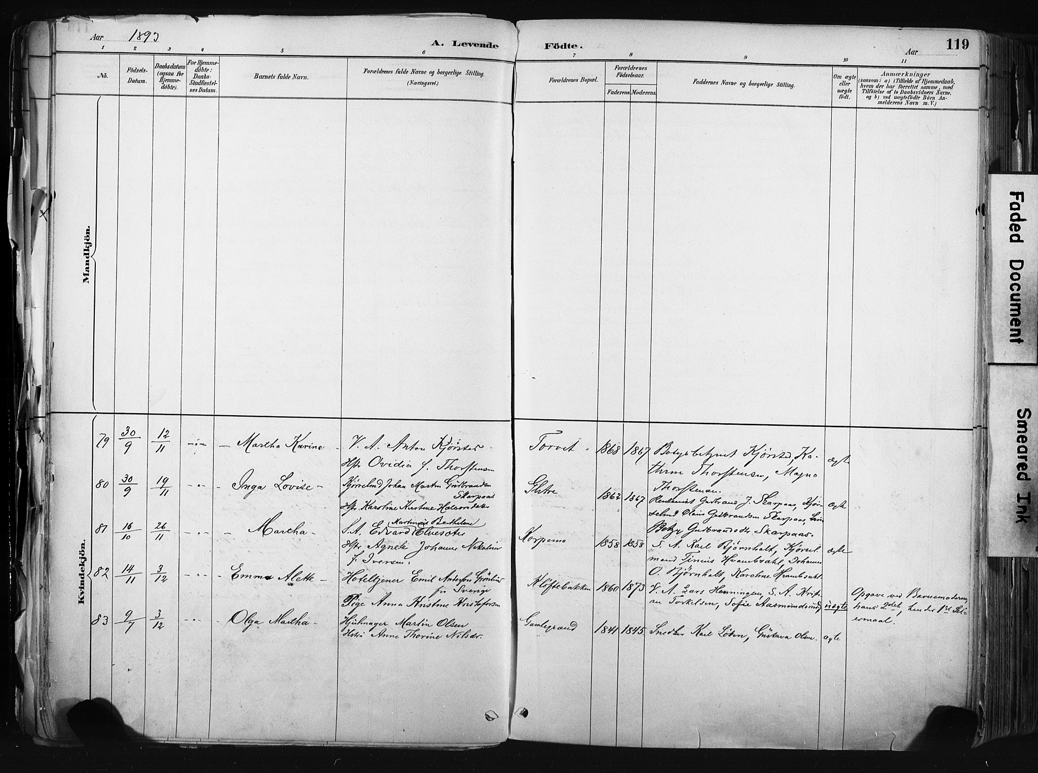 Kongsberg kirkebøker, SAKO/A-22/F/Fb/L0002: Parish register (official) no. II 2, 1886-1896, p. 119