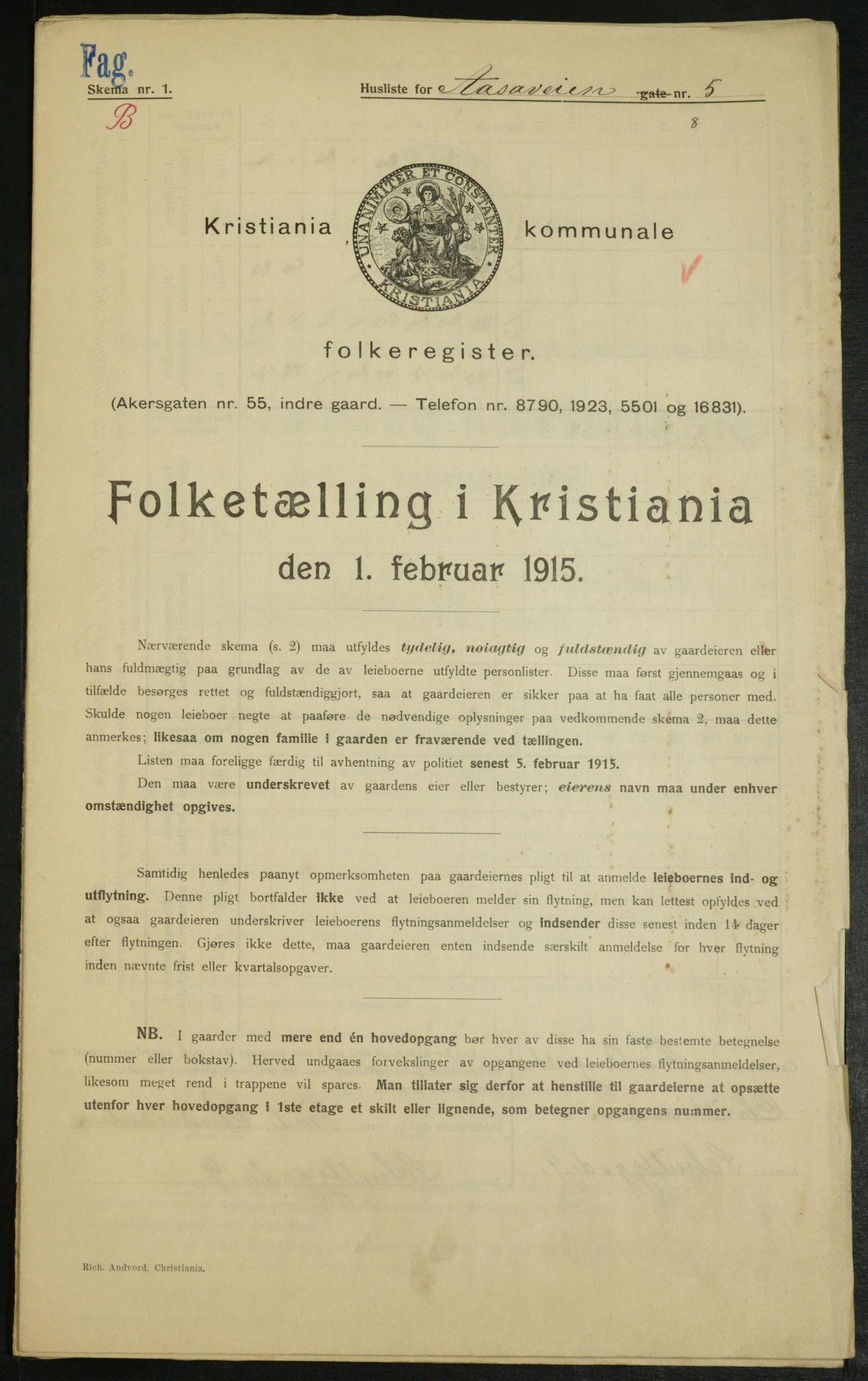 OBA, Municipal Census 1915 for Kristiania, 1915, p. 131486