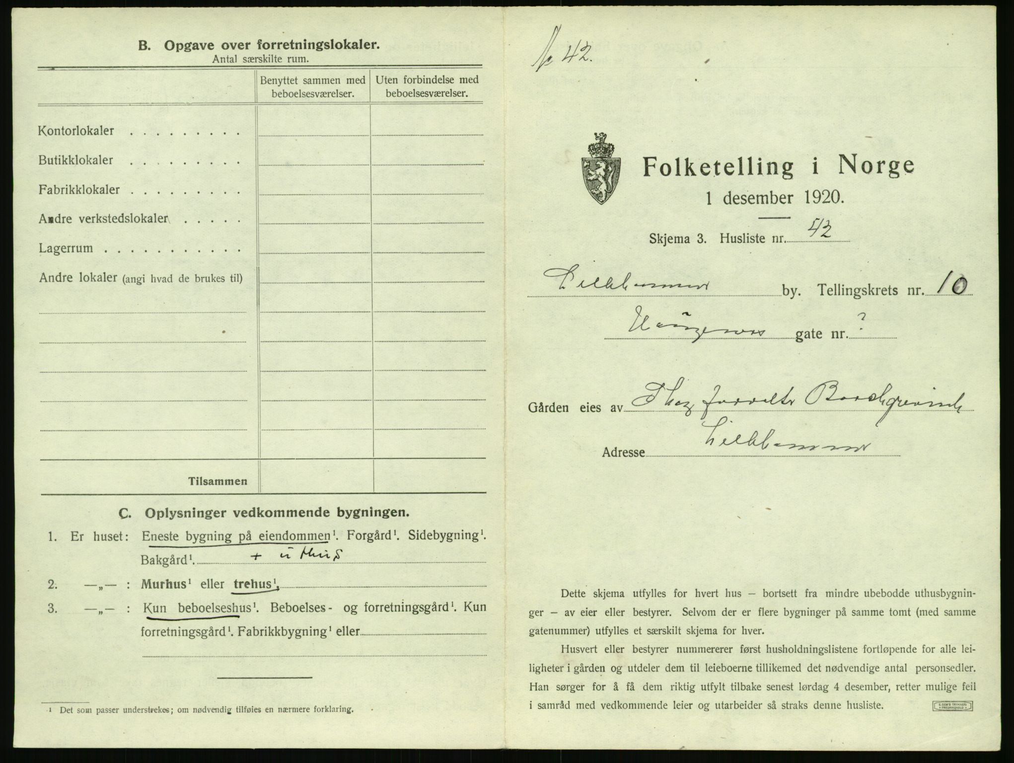 SAH, 1920 census for Lillehammer, 1920, p. 1322