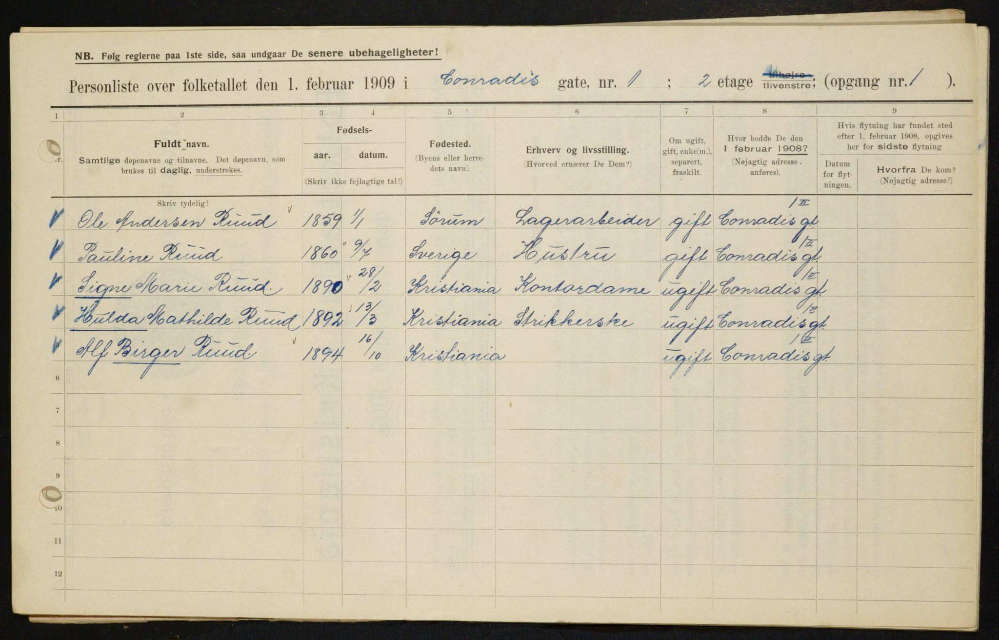 OBA, Municipal Census 1909 for Kristiania, 1909, p. 12054