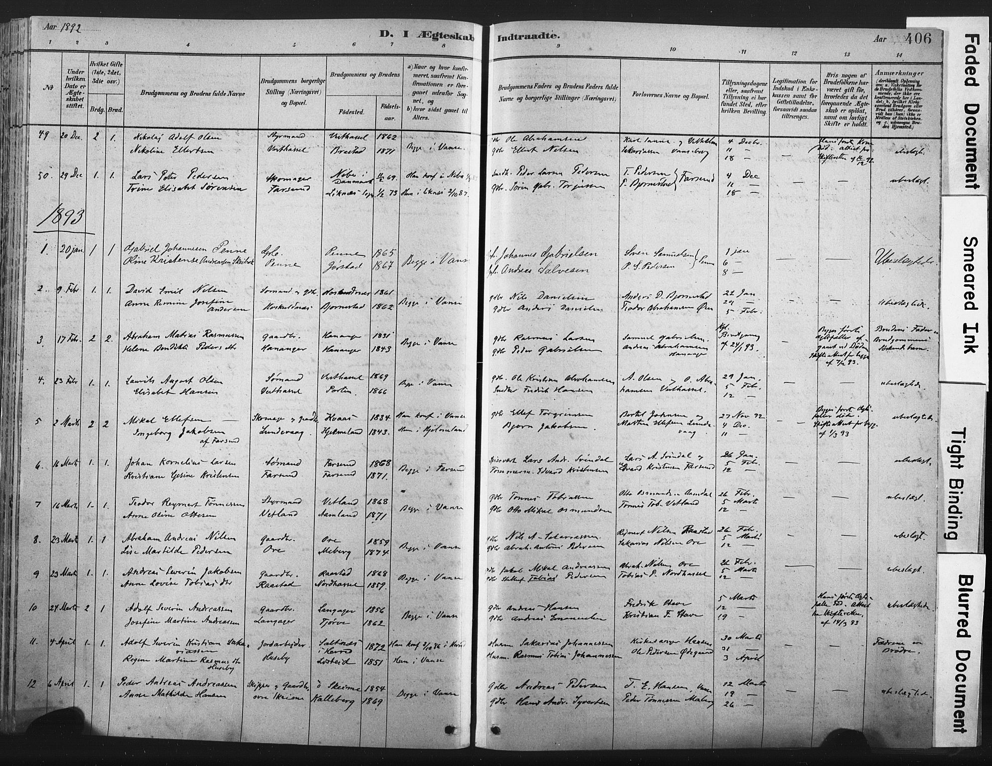 Lista sokneprestkontor, SAK/1111-0027/F/Fa/L0012: Parish register (official) no. A 12, 1879-1903, p. 406